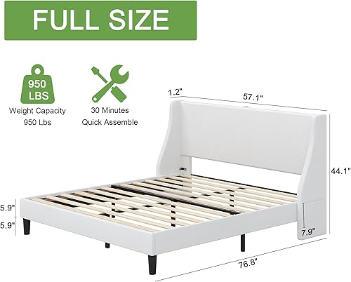 Miniatura 16 de VECELO Base de cama matrimonial con cabecera tapizada con respaldo alado, plataforma resistente con estación de carga y bolsillos laterales, no