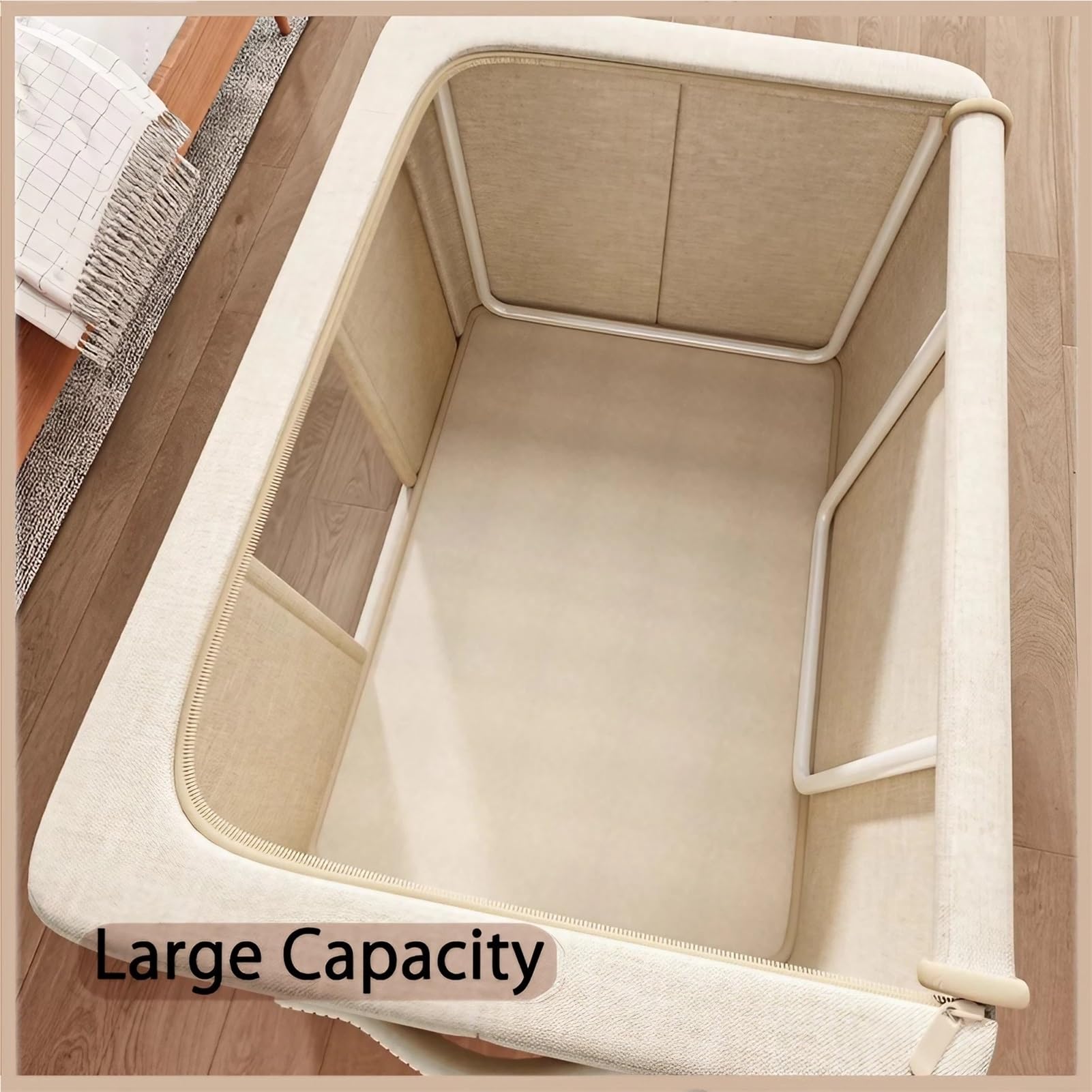 Aufbewahrungsbox mit Deckel Faltbar, Bettwäsche Organizer für Kleidung/stabil, Storage Box mit Reißverschluss Metallrahmen Feuchtigkeitsresistent(60 x 42 x 40 cm)