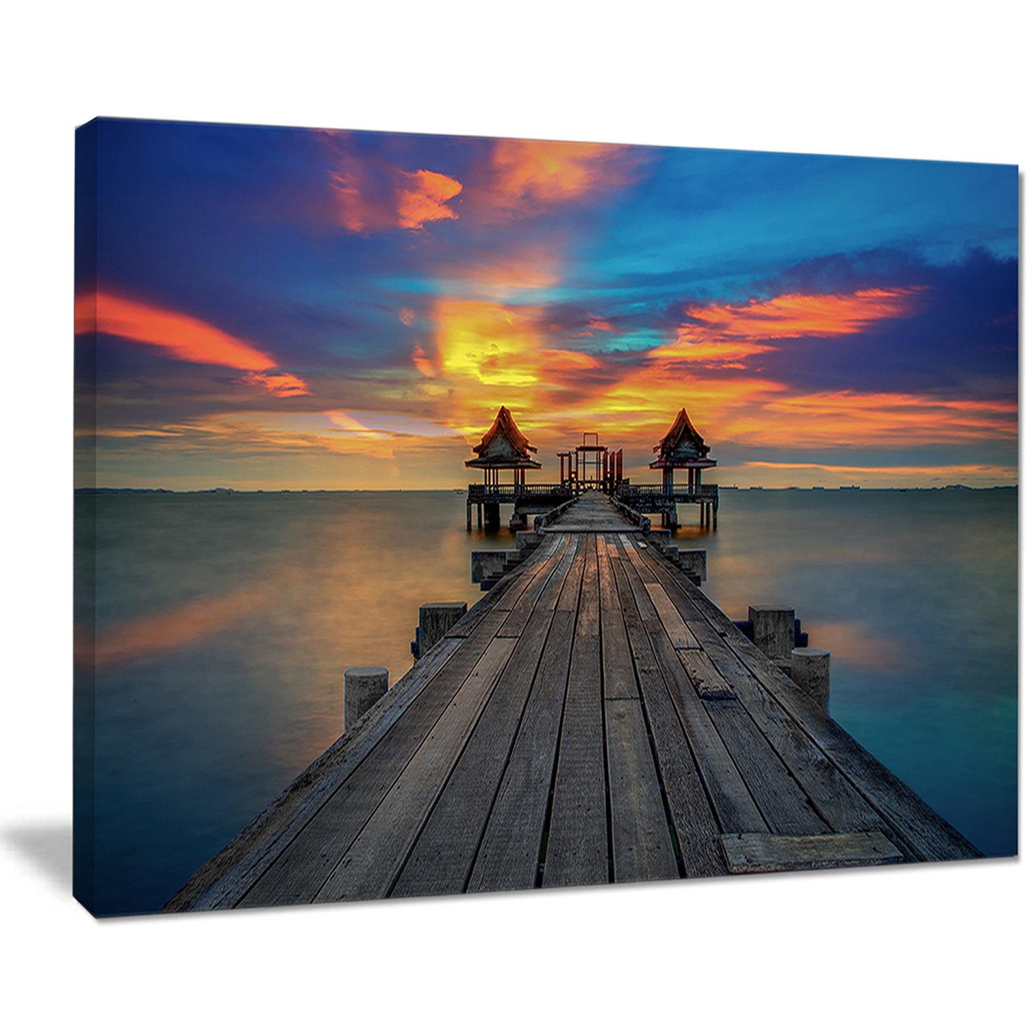 Designart PT10595-20-12 Wide Wooden Bridge into Distant Sun-Sea Pier Wall Art Canvas Print-20x12, 12" H x 20" W x 1" D 1P