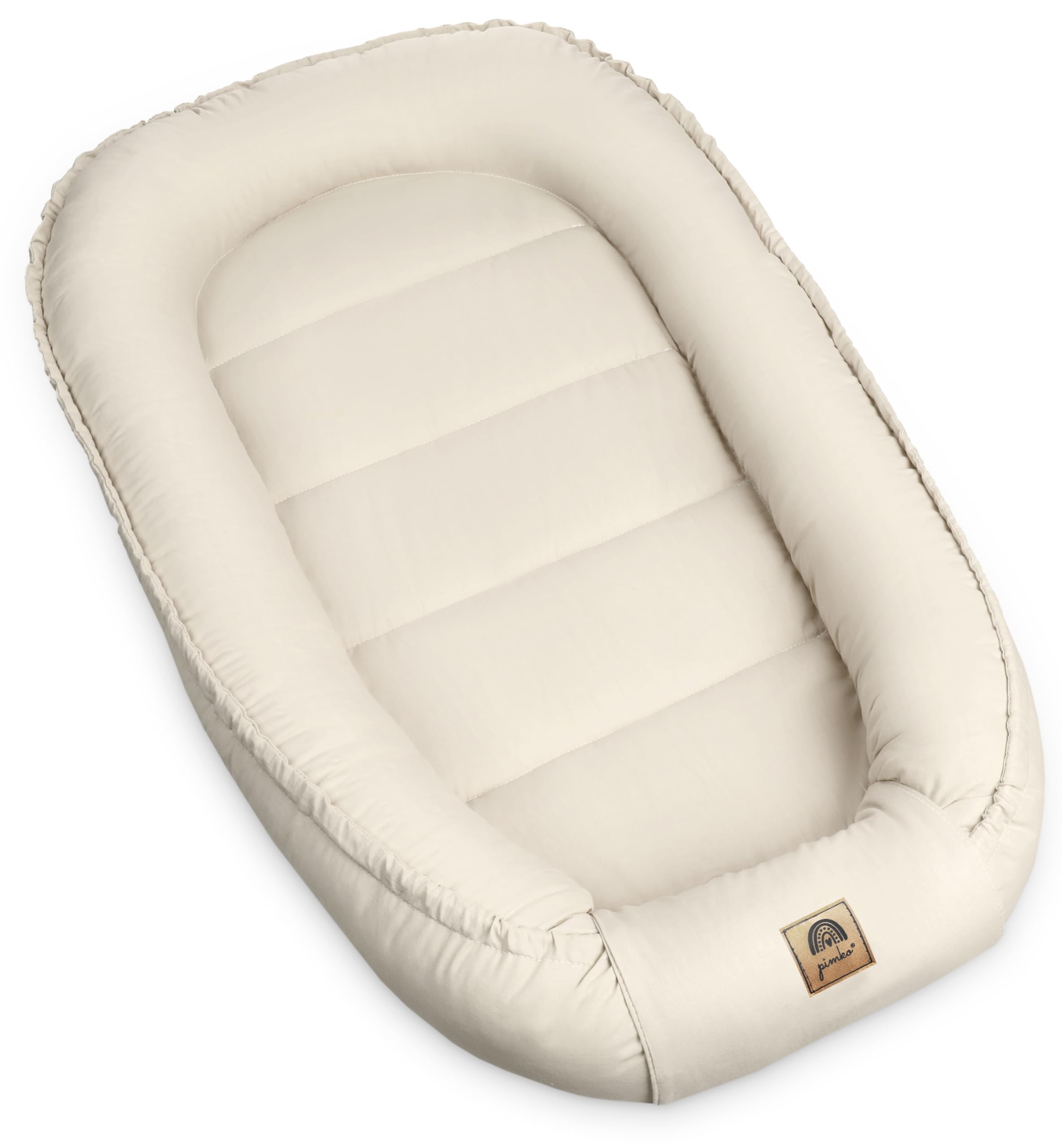 PIMKO Babynest Babynestchen für Baby Kuschelnest 2-seitig Babykokon für Säuglinge und Neugeborene Babynestchen 100% Baumwolle Nestchen geeignet für Zuhause 55 x 90 cm (Beige mit Klappe)
