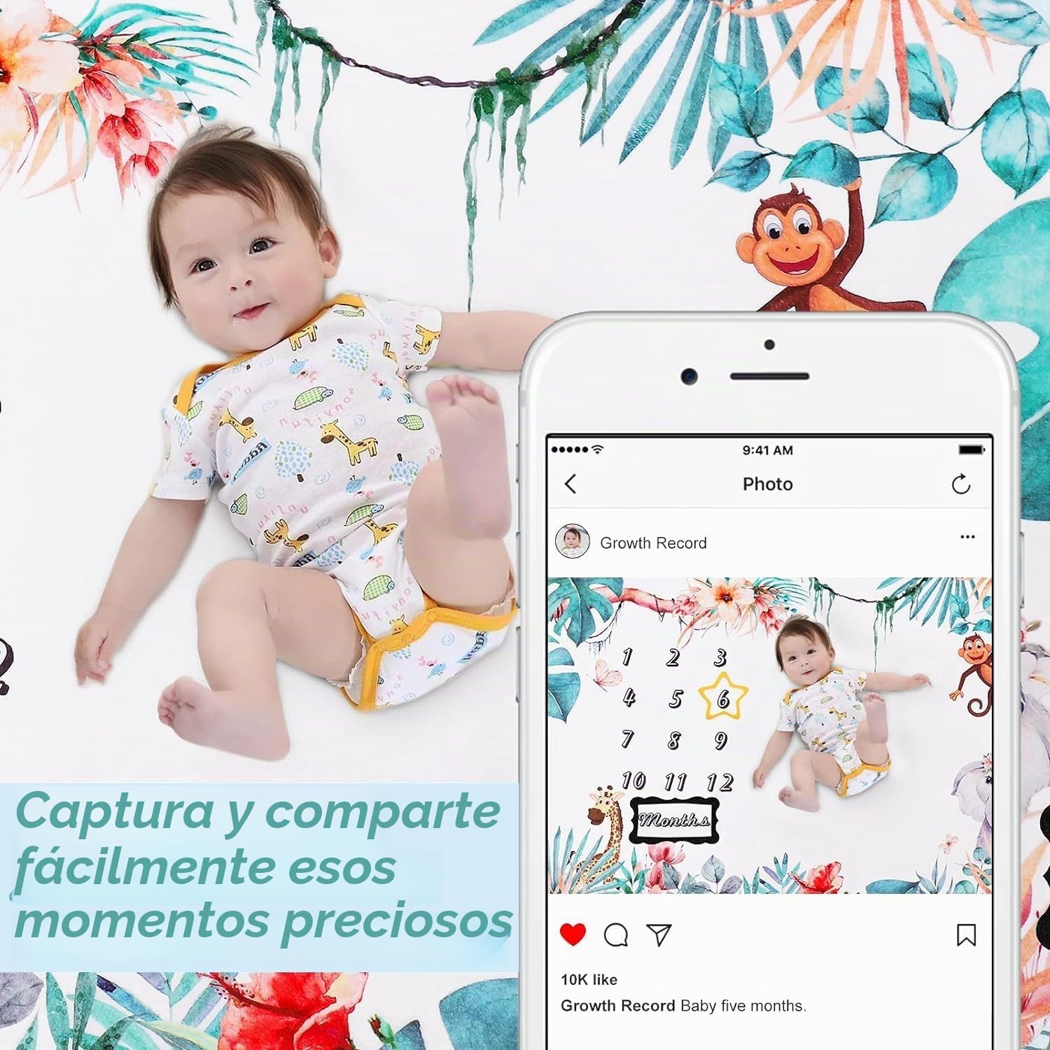 Tokaneit Manta de Forro Polar mensual para Niños, Bebé Hitos Mensuales, Fotografía Bebé, Recién Nacido Regalo Personalizado De Nacimiento para Nuevas Mamás, 150 x 100 cm