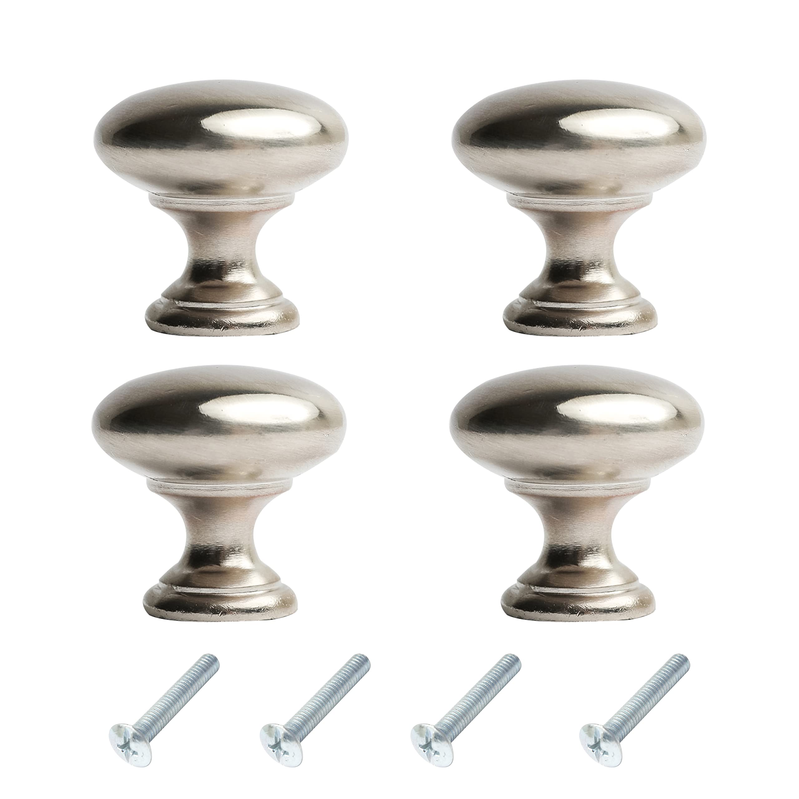 Harmac House Brushed Nickel Round Cabinet Knobs 4 Pack Pull Handles, 1.18 Inch/30Mm Diameter,Kitchen Cupboard, Bedroom Dresser, Bathroom Wardrobe Door Handle Mushroom Handles Knobs(4)