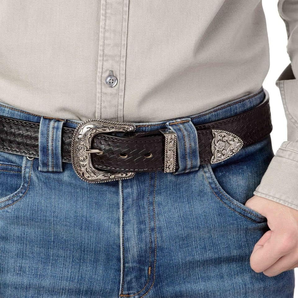 BullhideBelts.com Men's Leather Basket Weave Western Belt, 1.5” Wide - Image 5