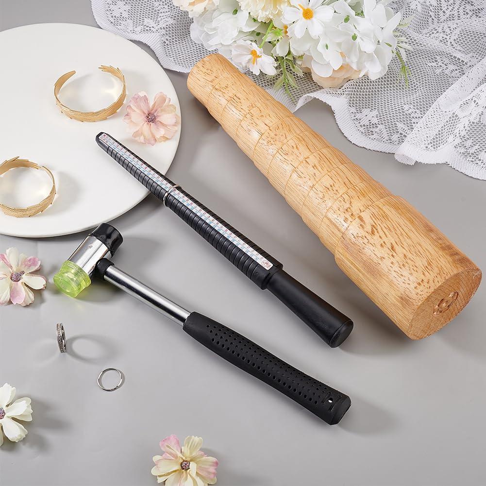 UNICRAFTALE 1 Set Wooden Bracelet Sizing Jewelry Tools Ring Sizer Measuring Tool Bangle Ring Enlarger Stick Mandrel Sizer Tool with Rubber Hammers Plastic Mallet Bangle Shaper Tool Repair Kit - Image 3