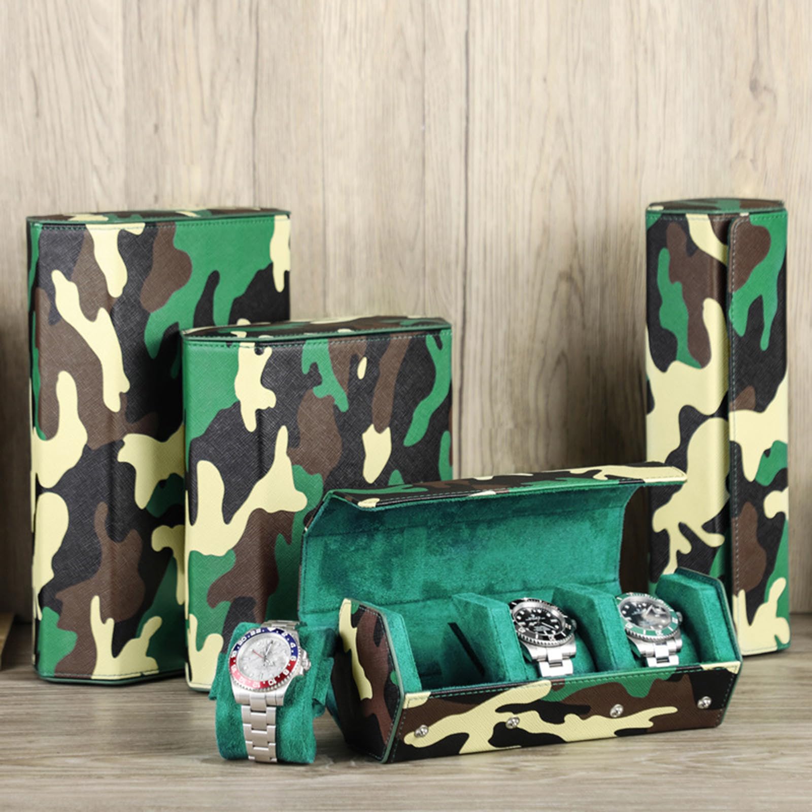 Custodia per orologi in pelle alla moda con motivo mimetico unico per gli appassionati di orologi