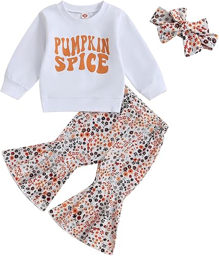 Disfraz de Halloween para bebé niña pequeña, sudadera con cuello redondo y pantalones acampanados, para otoño