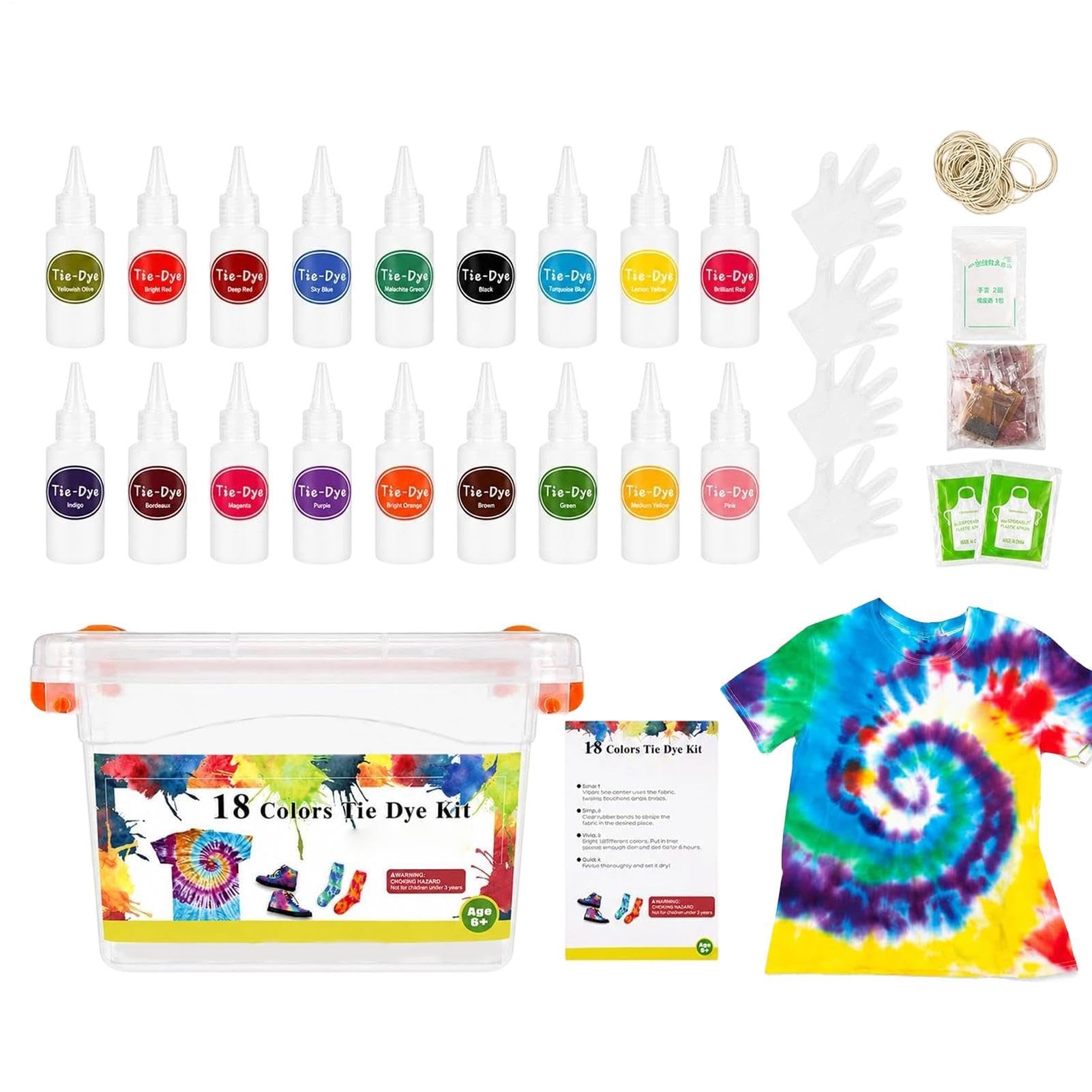 Kits de teñido anudado: 18 colores caseros creativos resistentes a la | Kits de teñido anudado de tela de 24,5 x 17,2 x 14,5 cm para adultos, mujeres y hombres, camisa con capucha
