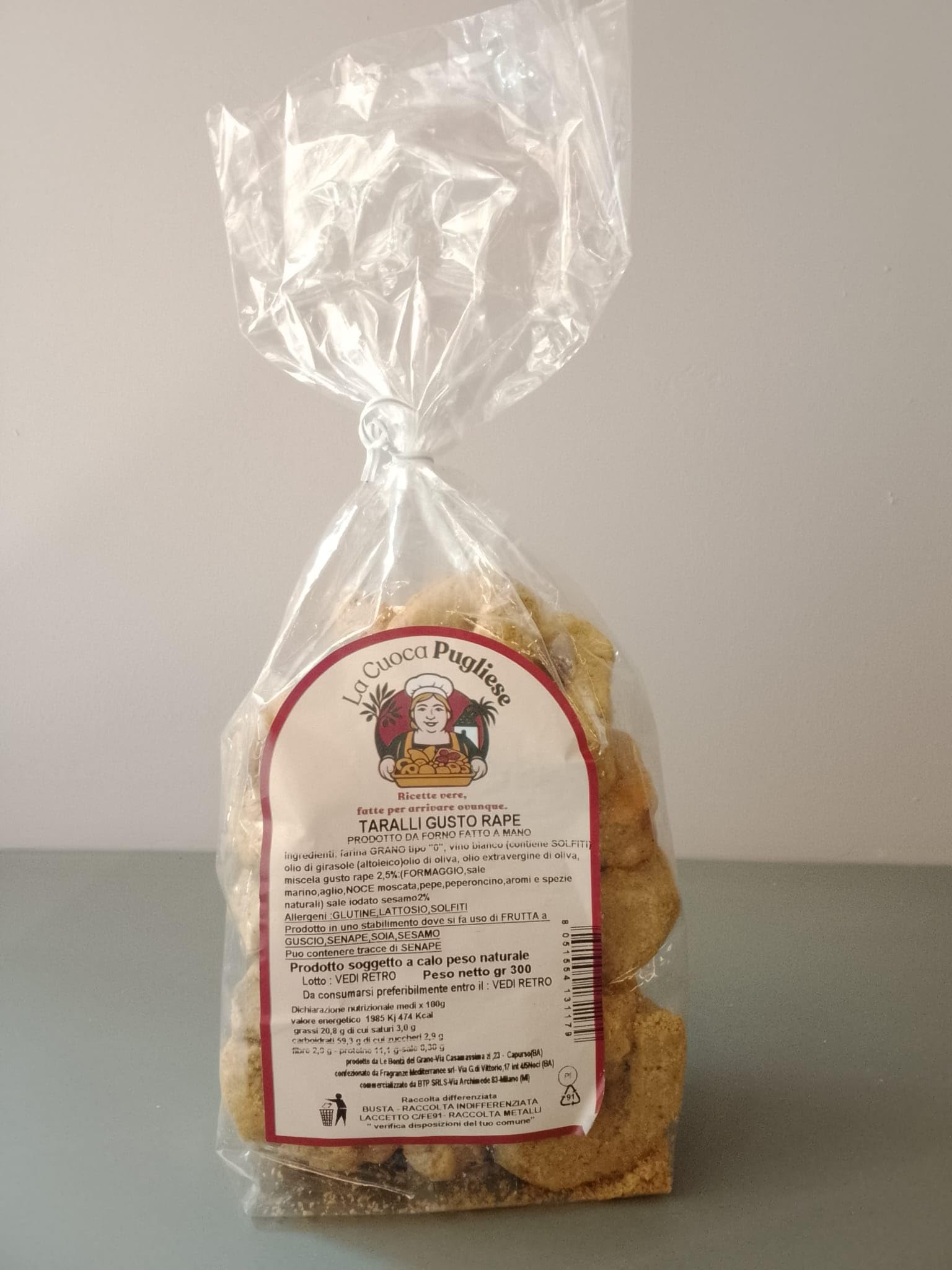 La Cuoca Pugliese - Taralli alle Rape Artigianali Pugliesi, Taralli Salati Croccanti dal Gusto Tipico, Snack da Forno Tradizionale, Ideali per Aperitivi, Confezione da 10 x 300 g