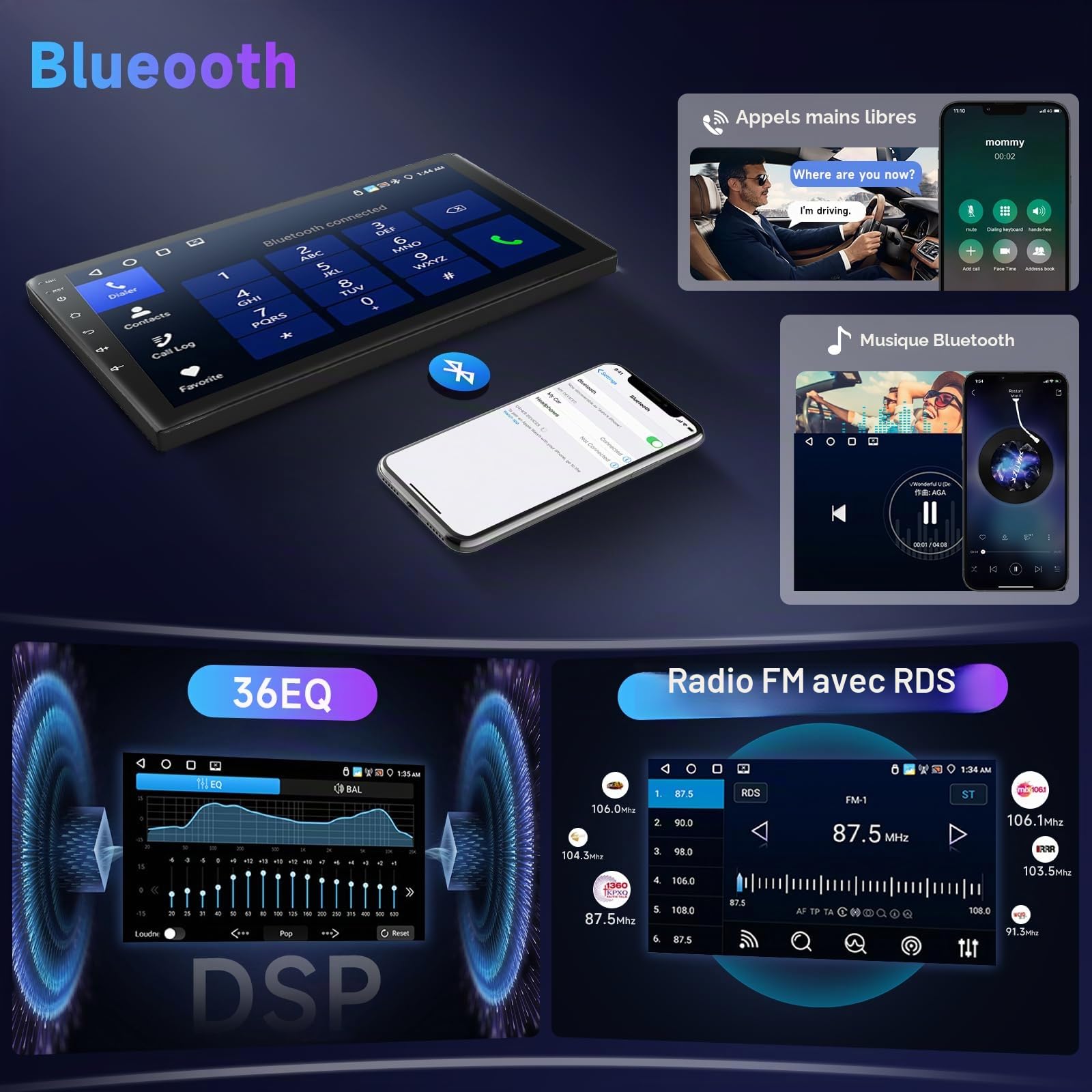 Podofo 4G 64G 9" Autoradio pour Toyota Corolla Verso AR10 2004-2009 Carplay Android Auto sans Fil, WiFi GPS Navi HiFi/RDS/FM DSP, 1280 * 720, Android 13 Radio 2 din avec caméra de recul AHD