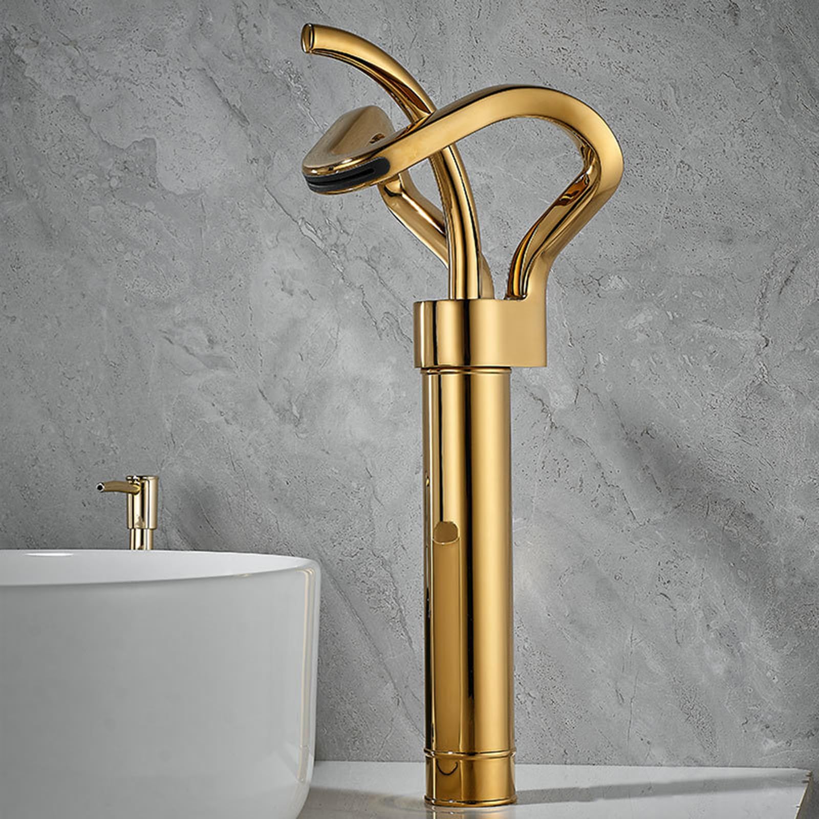 HCFYAUIS Gold Bathroom Basin Waterfall Mixer Tap High Brass Hot and Cold Single Hole Sink Faucet