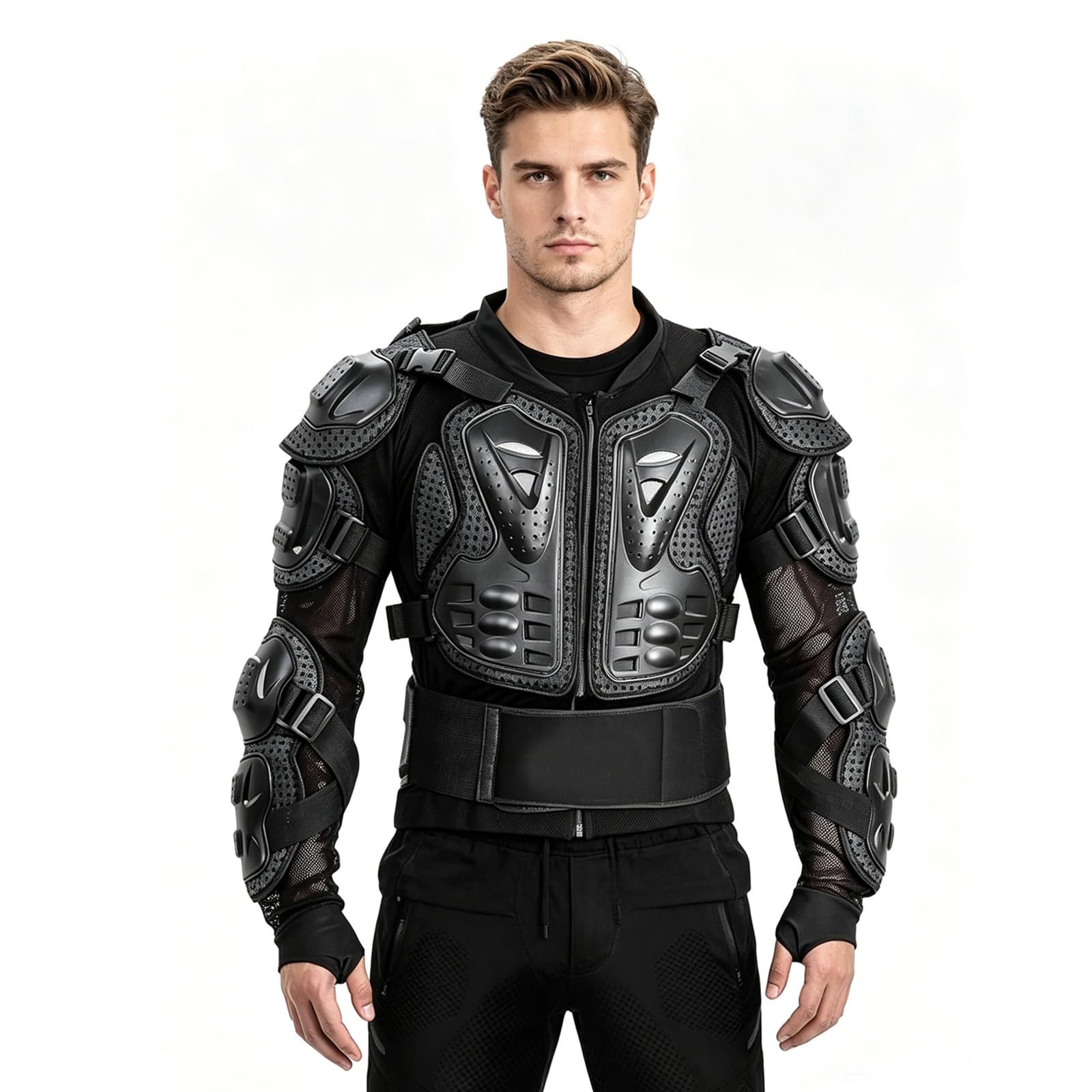 Motorrad Protektorenjacke Schutz Jacke Pro Motocross Protektorenweste mit Rückenprotektor Scooter MTB Enduro Motorradjacke für Damen und Herren