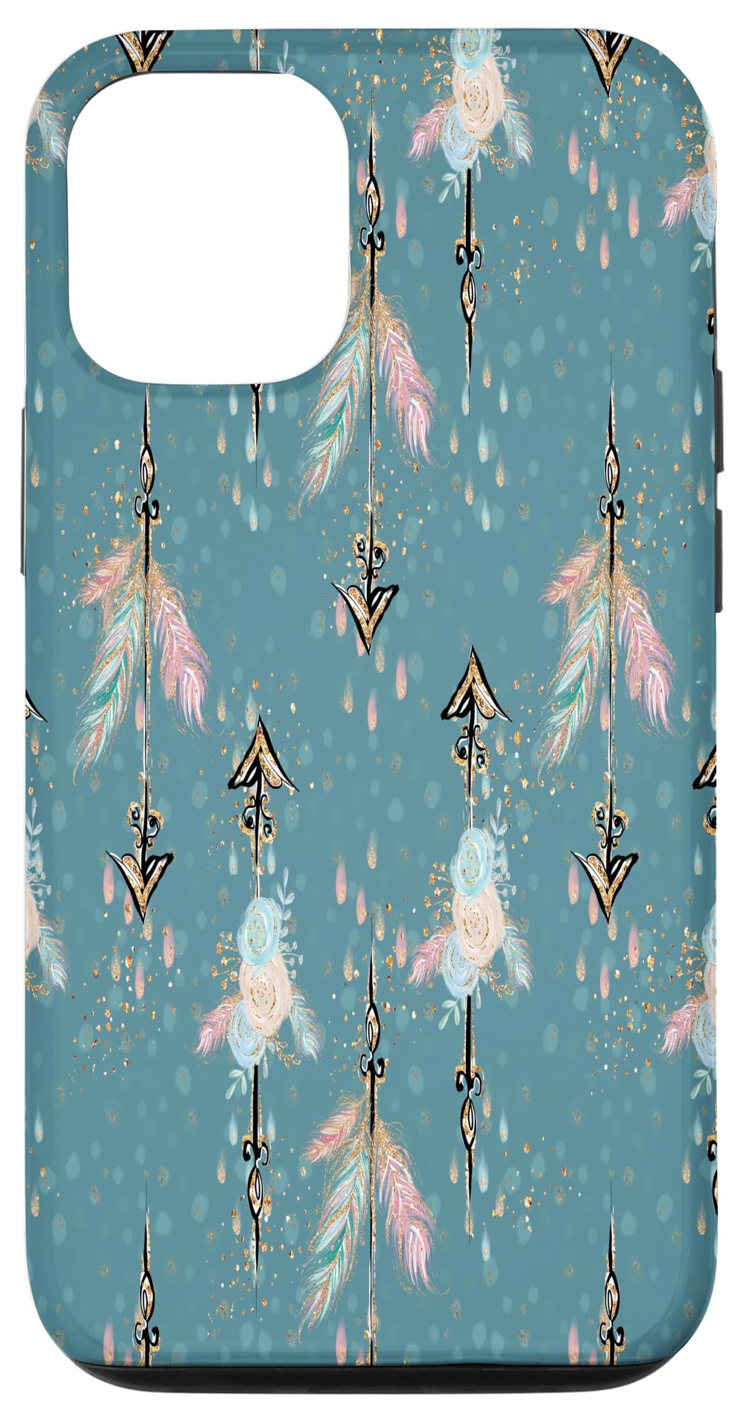 Cute Boho Flowers Feathers Arrows Blue Teal and Pink Case for iPhone 12/12 Pro