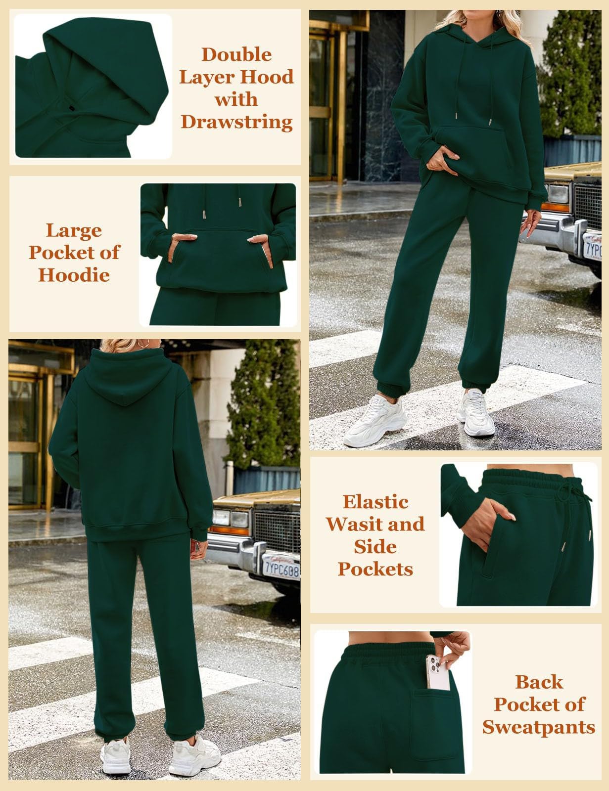 Tuta da jogging da donna con fodera in pile invernale, set da allenamento S-3XL | Activewear - Tuta sportiva da donna, lunga, oversize, con cappuccio e coulisse, con tasche