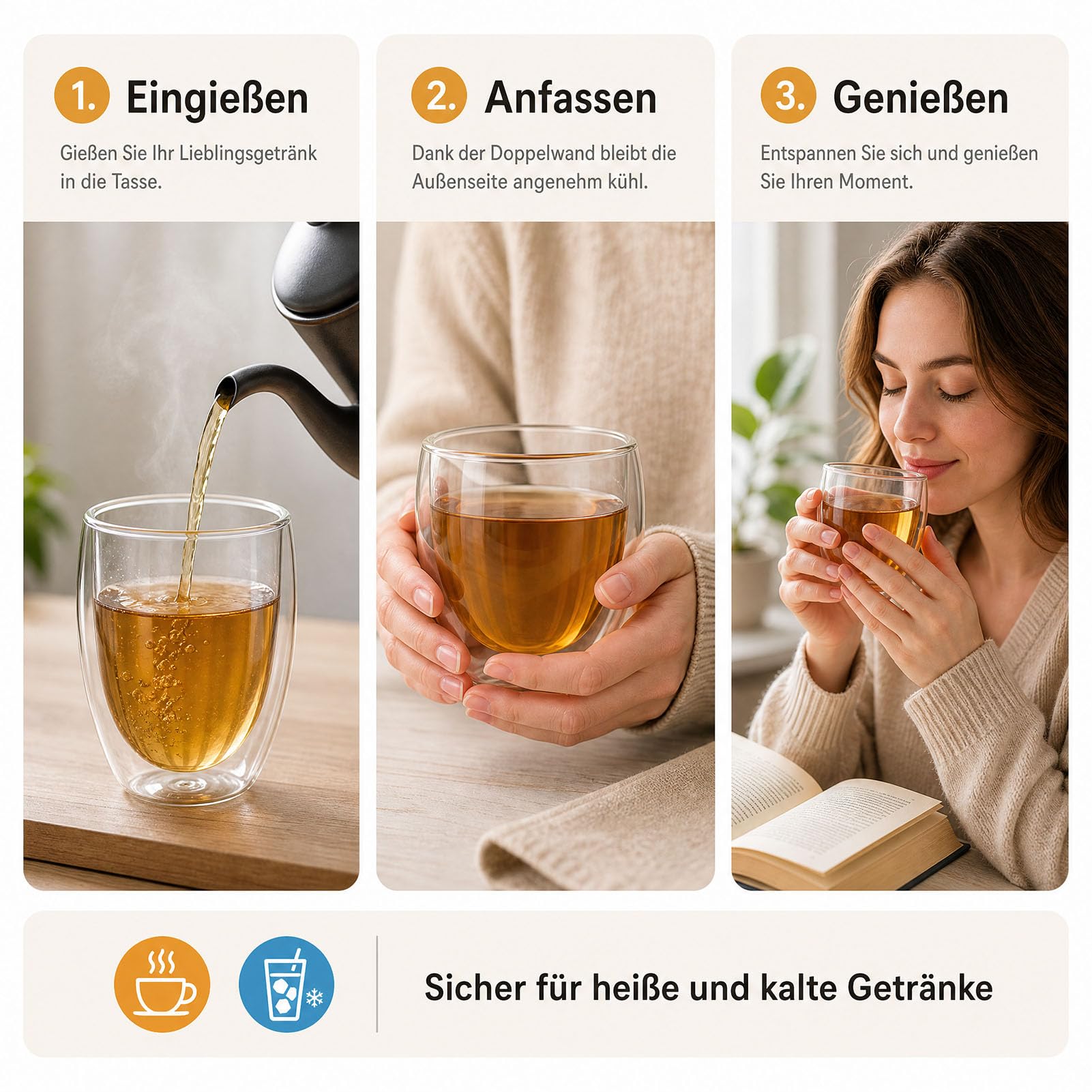 Generisch Doppelwandige Trinkgläser aus Borosilikatglas (450, Milliliter)