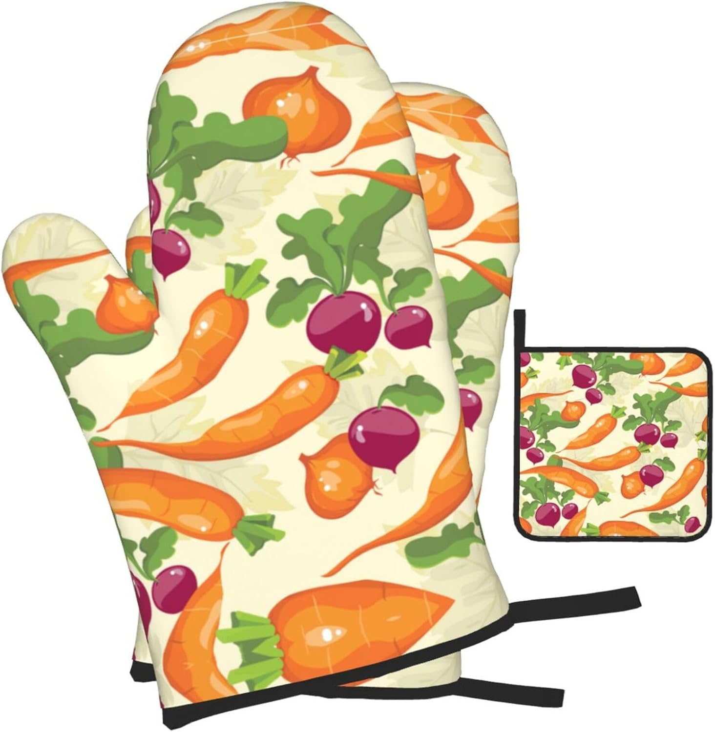 Cartoon Vegetables Print Heat Resistant Microwave Gloves, Used for Baking, Cooking, and Fashion Kitchen Essentials