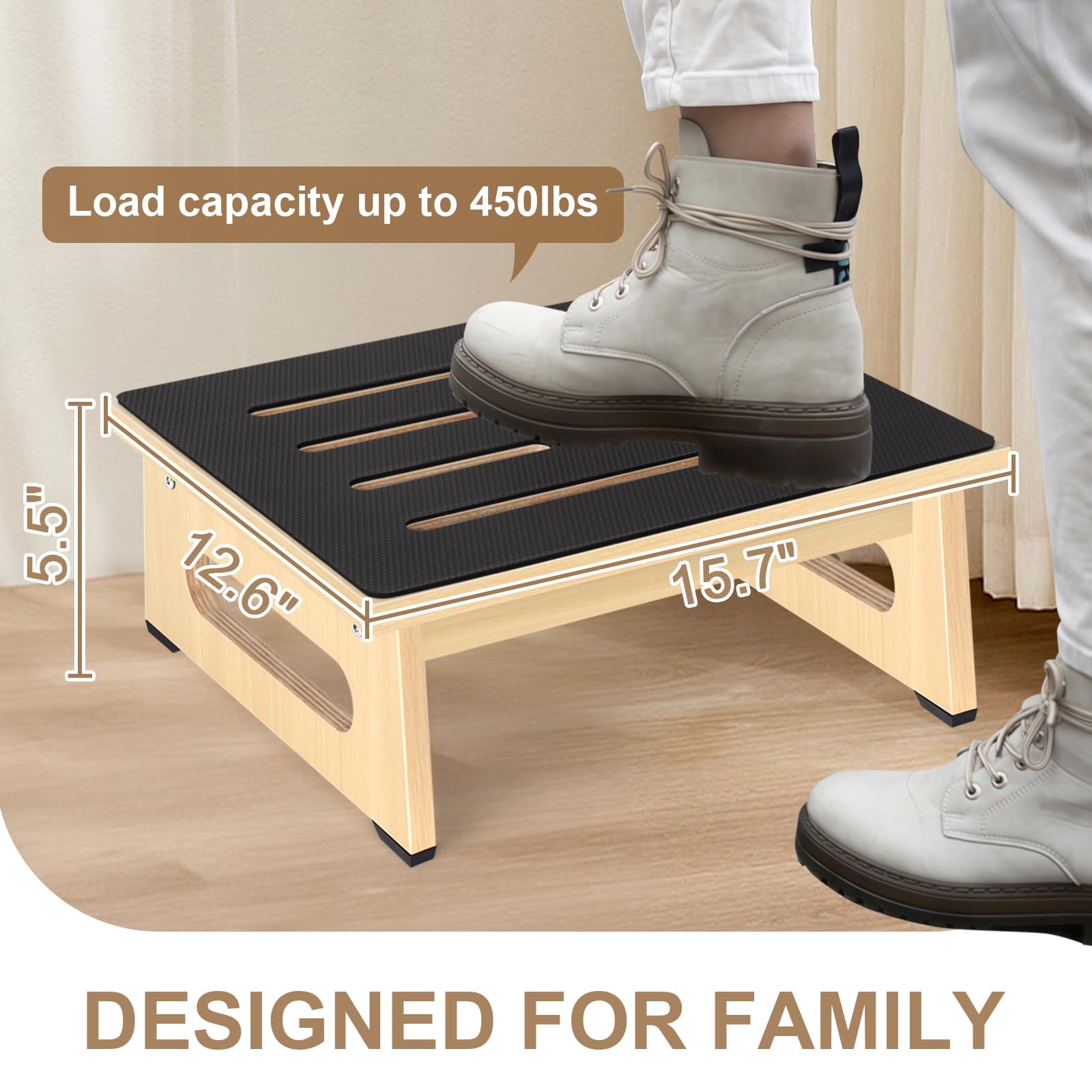 Uno sgabello in legno per adulti e anziani con cuscinetto in gomma antiscivolo, per interni ed esterni, portatile, in legno, per bagno, cucina, comodino e molto altro ancora (Gulanmu)