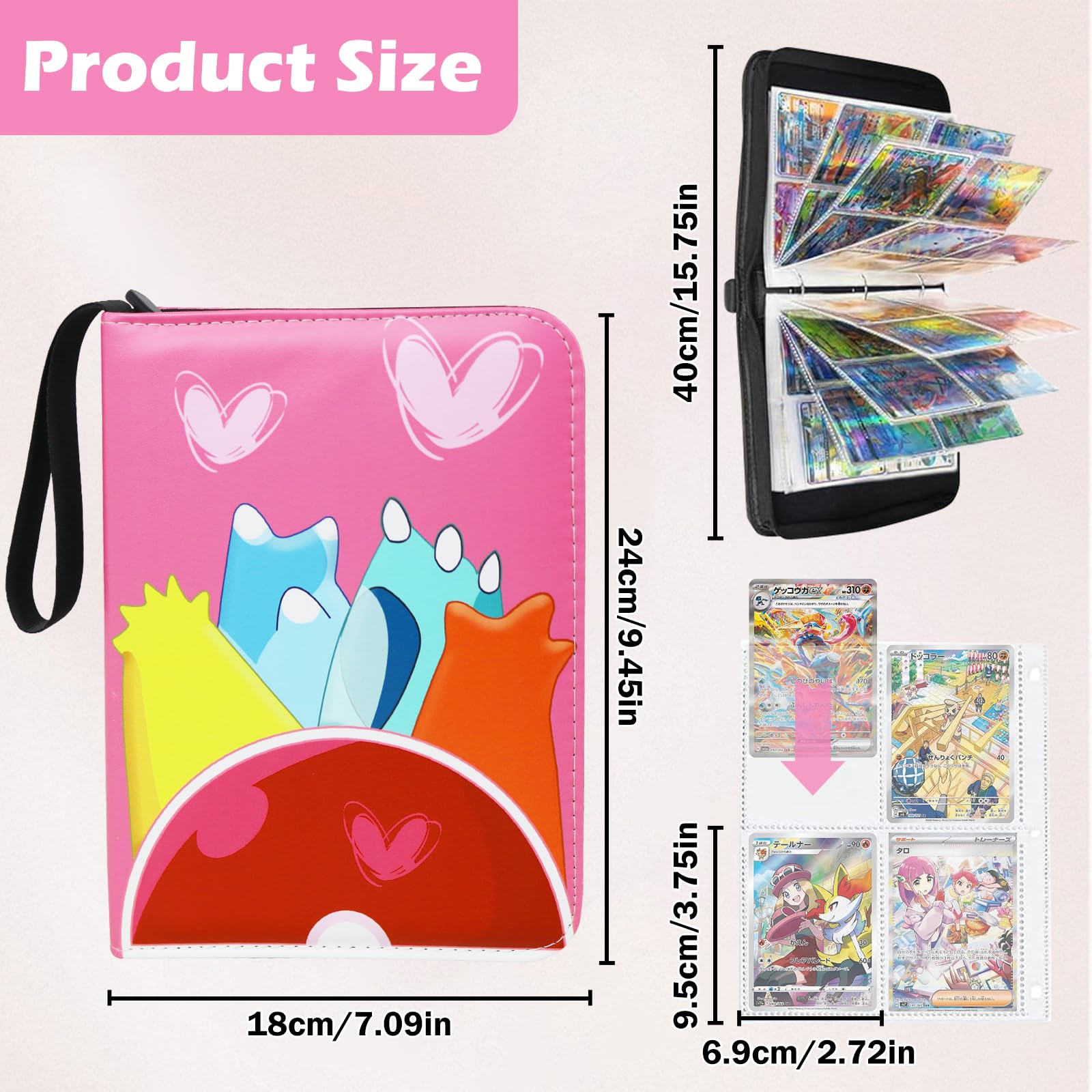 Card Binder for Pokemon 4 Pocket Trading Card Binder 50 Pages 400 Cards Capacity,Portable Waterproof PU Card Binder Folder,Collectible Card Album Perfect for boys and girls - Image 2