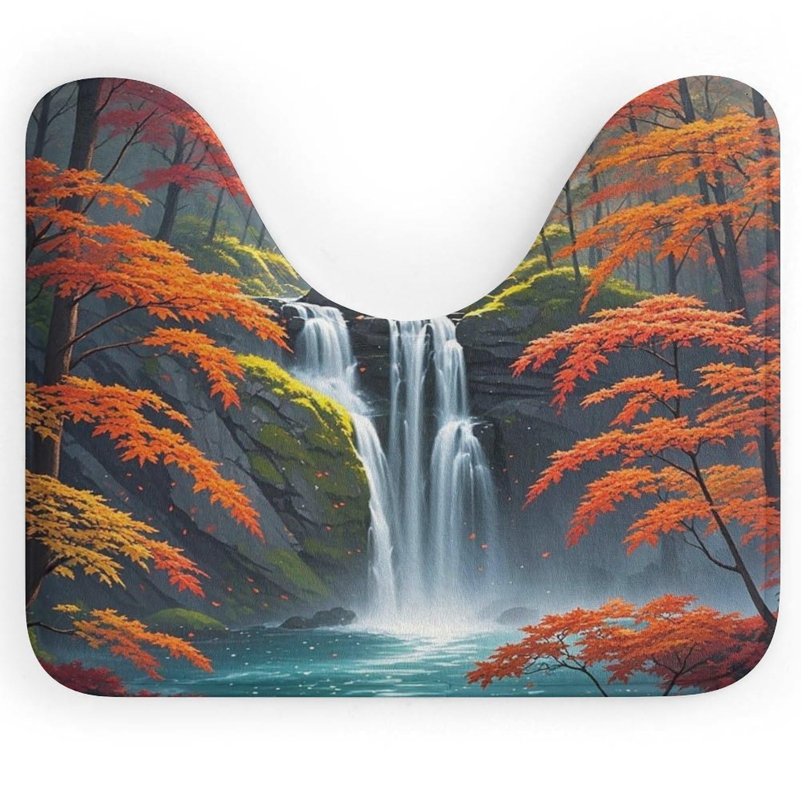 Tapis de toilette séchage rapide antidérapant en U rouge motif arbres