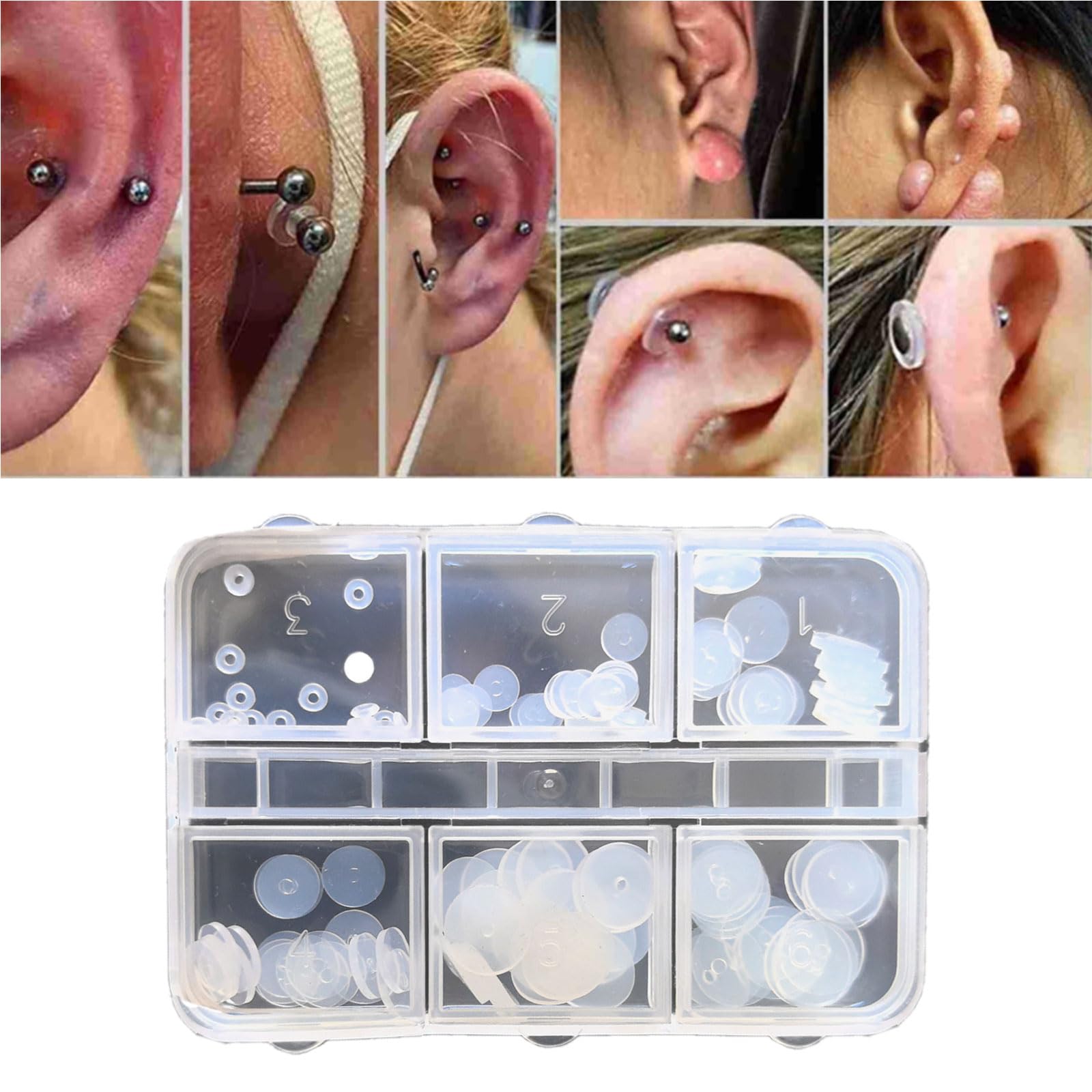 120Pcs Practical Piercing Jewelry Pad Compact Silicone Eye Discs in A Portable Case for Students and Professional