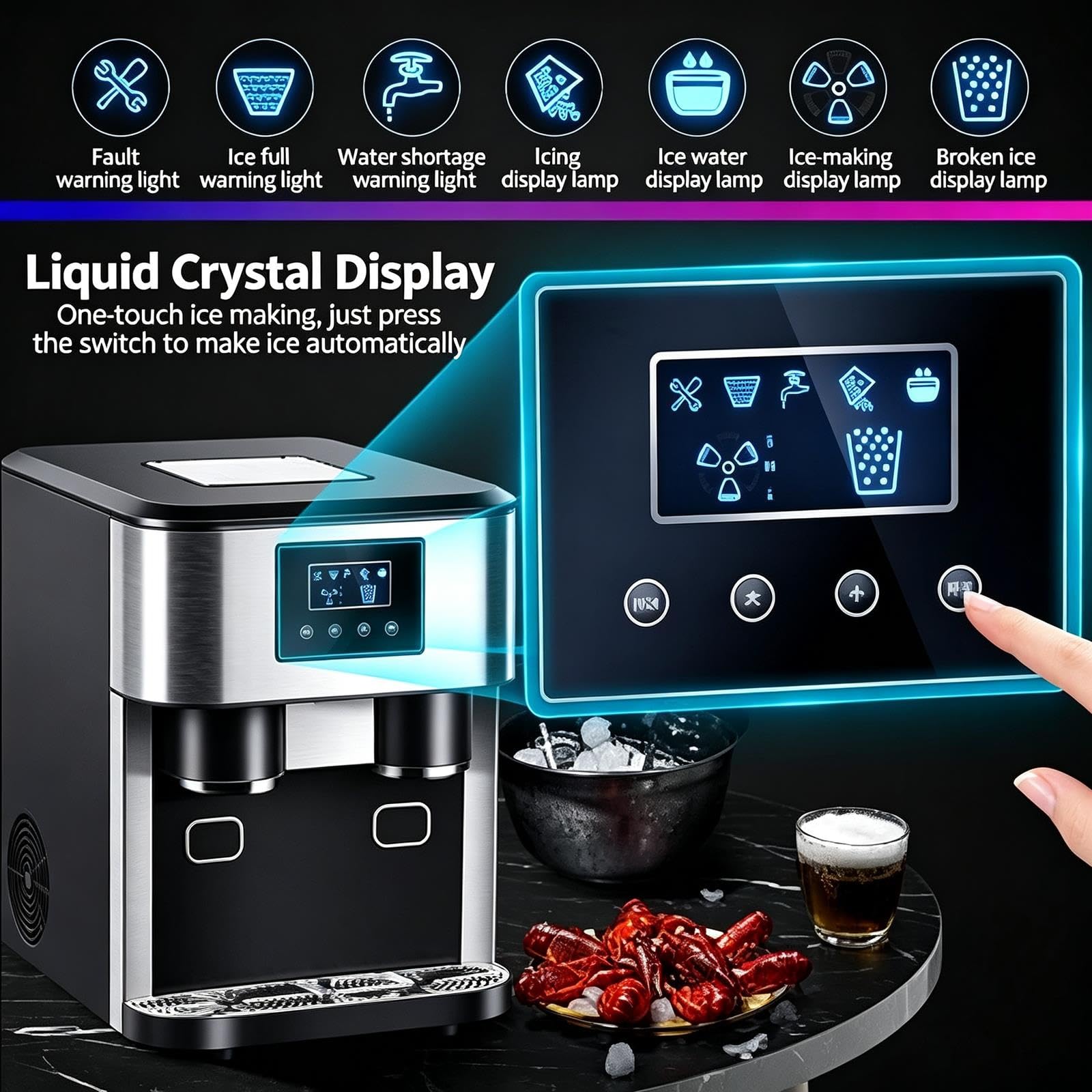 Máquina Y Dispensador De Hielo 1,8 L, 18 Kg/24 H, 16 Cubitos/9 Min