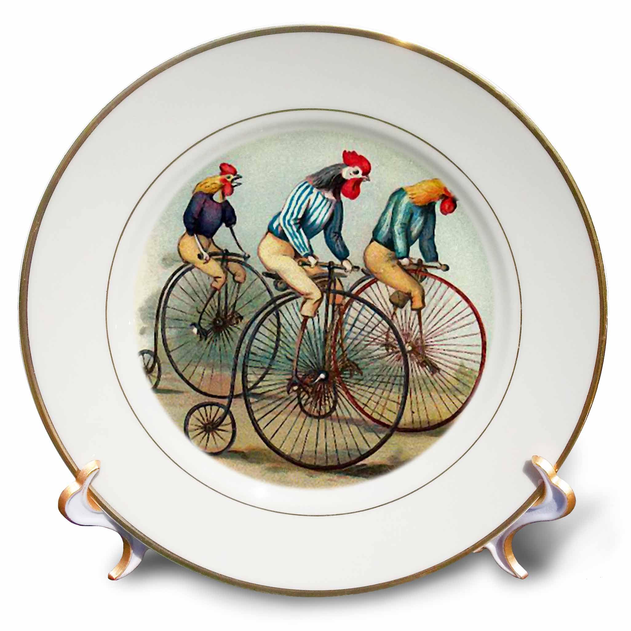 3dRose cp_48558_1 Roosters Riding-Porcelain Plate, 8-Inch