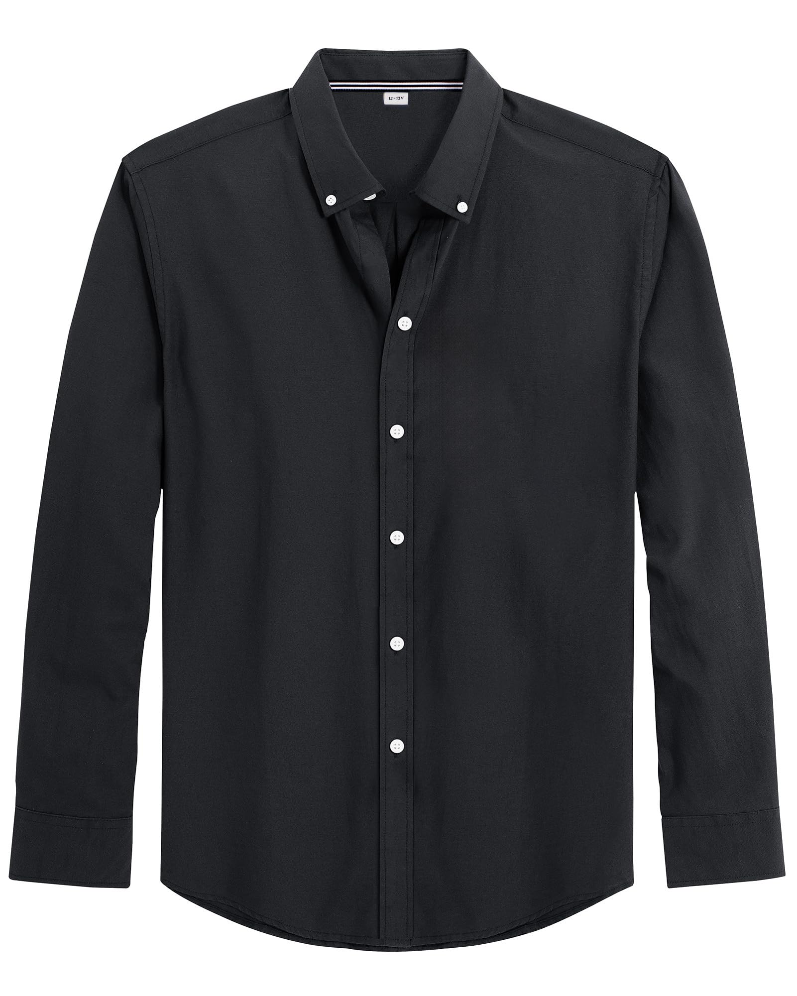 J.VER Boy's Long Sleeve Oxford Dress Shirts Solid Casual Button Down Collar Shirt Kids Formal Black 16 Years-17 Years