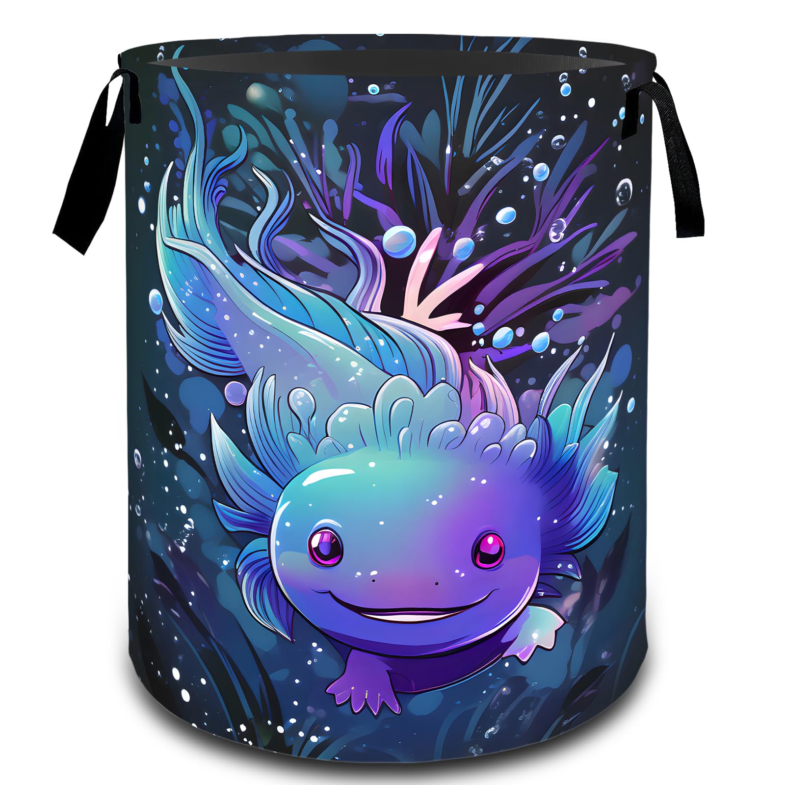 VODRM Cute Axolotl Underwater Laundry Basket, Dirty Collapsible Clothes Toy Organizer Hamper for Kids Adults, Oxford Cloth Waterproof Storage Bin for Bedroom Bathroom Home Decor Gifts, 19.7"X15.7"
