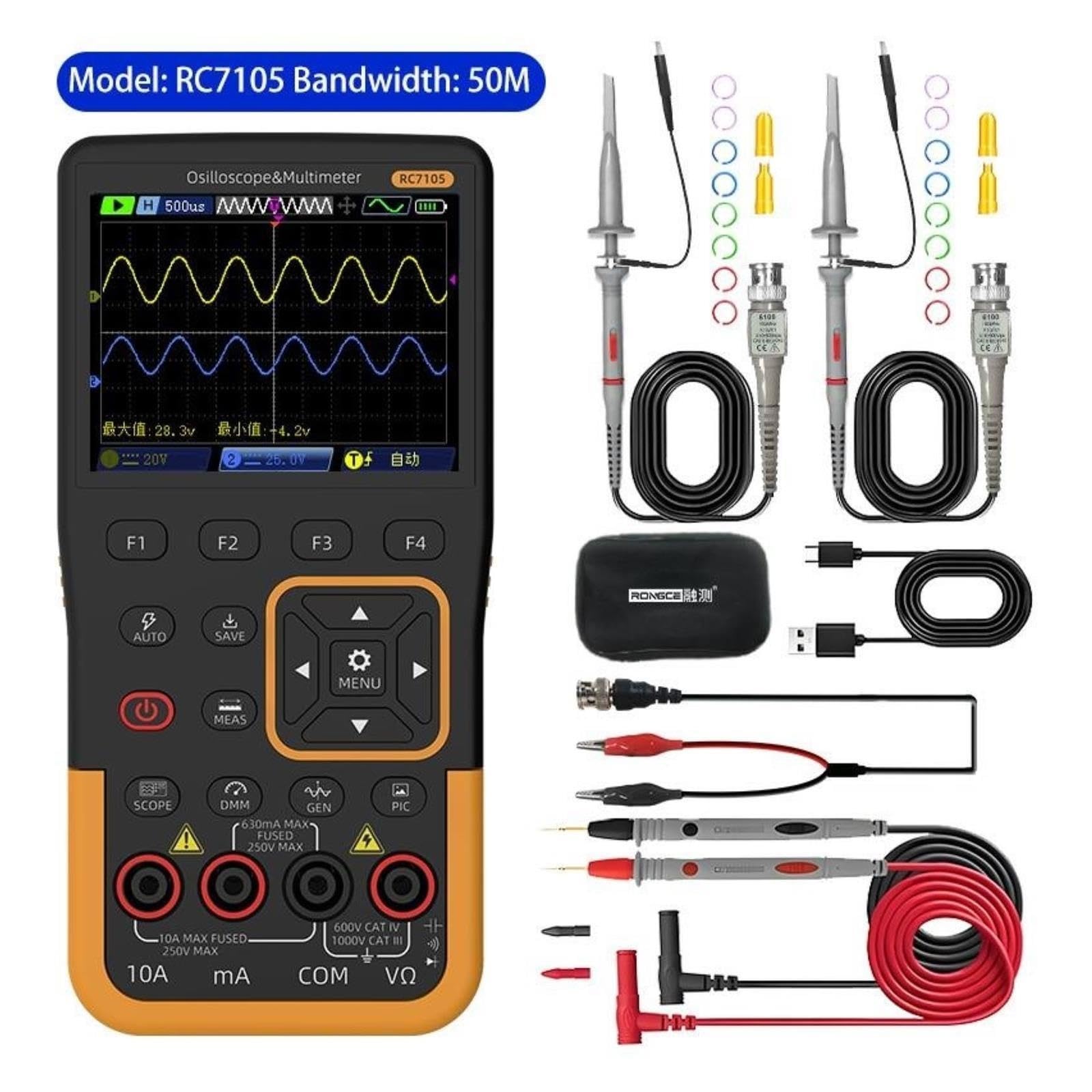 Osciloscopio Digital Generador multímetro osciloscopio portátil 3 en 1 de Doble Canal 50MHz