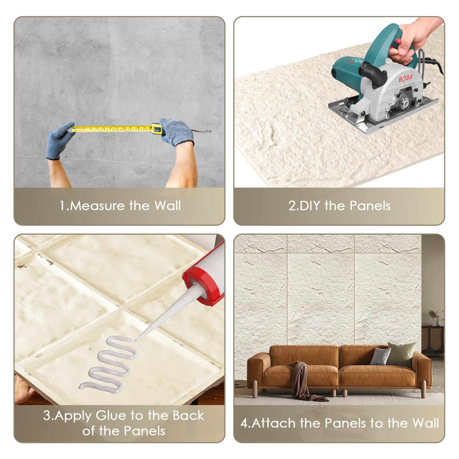 Confezione da 5 pannelli da parete 3D in finta pietra, pannelli in PU con texture in cemento per pareti interne, impermeabili e leggeri, copre 120 x 60 cm, per parete TV, ufficio, soggiorno