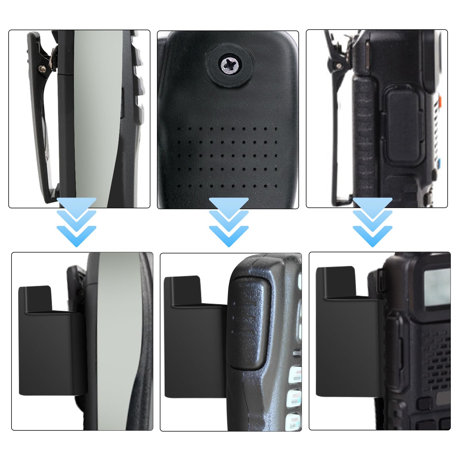 4-Pack Walkie Talkie Belt Clip Holders - Adhesive Mount For Handheld Radios