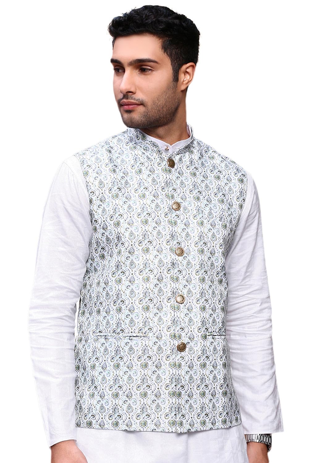 showoffff Men's Printed Green Slim Fit Nehru Jacket-AD-J-655_Green-picture-11