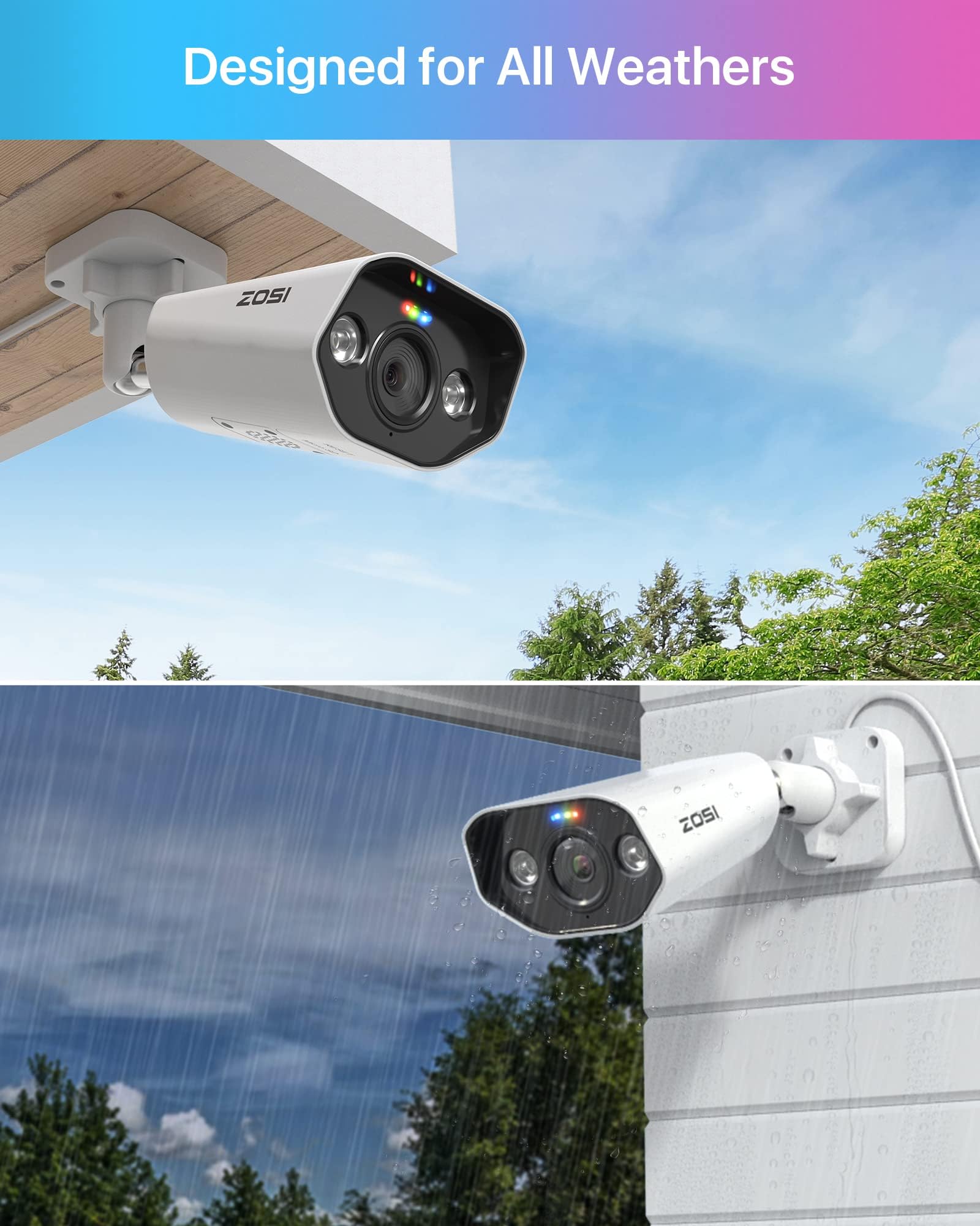 ZOSI 2 X 4K 8MP telecamera di sorveglianza IP PoE esterna, funziona solo con il nostro 4K POE NVR, riconoscimento personale, allarme luce e suono, visione notturna a colori, C182