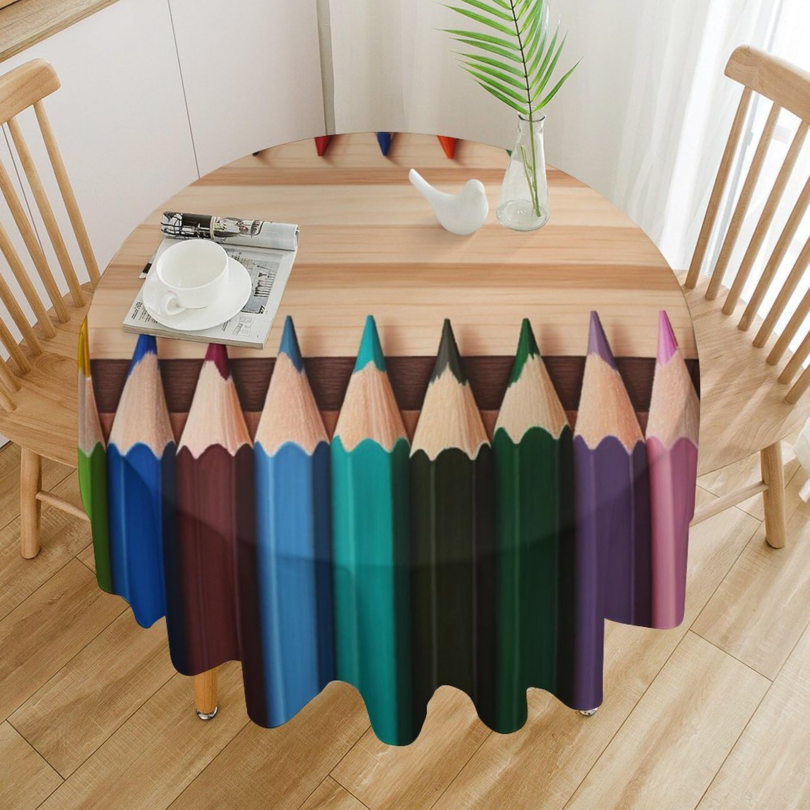 Nappe ronde anti-tache et huile 127 cm lavable en machine style crayons