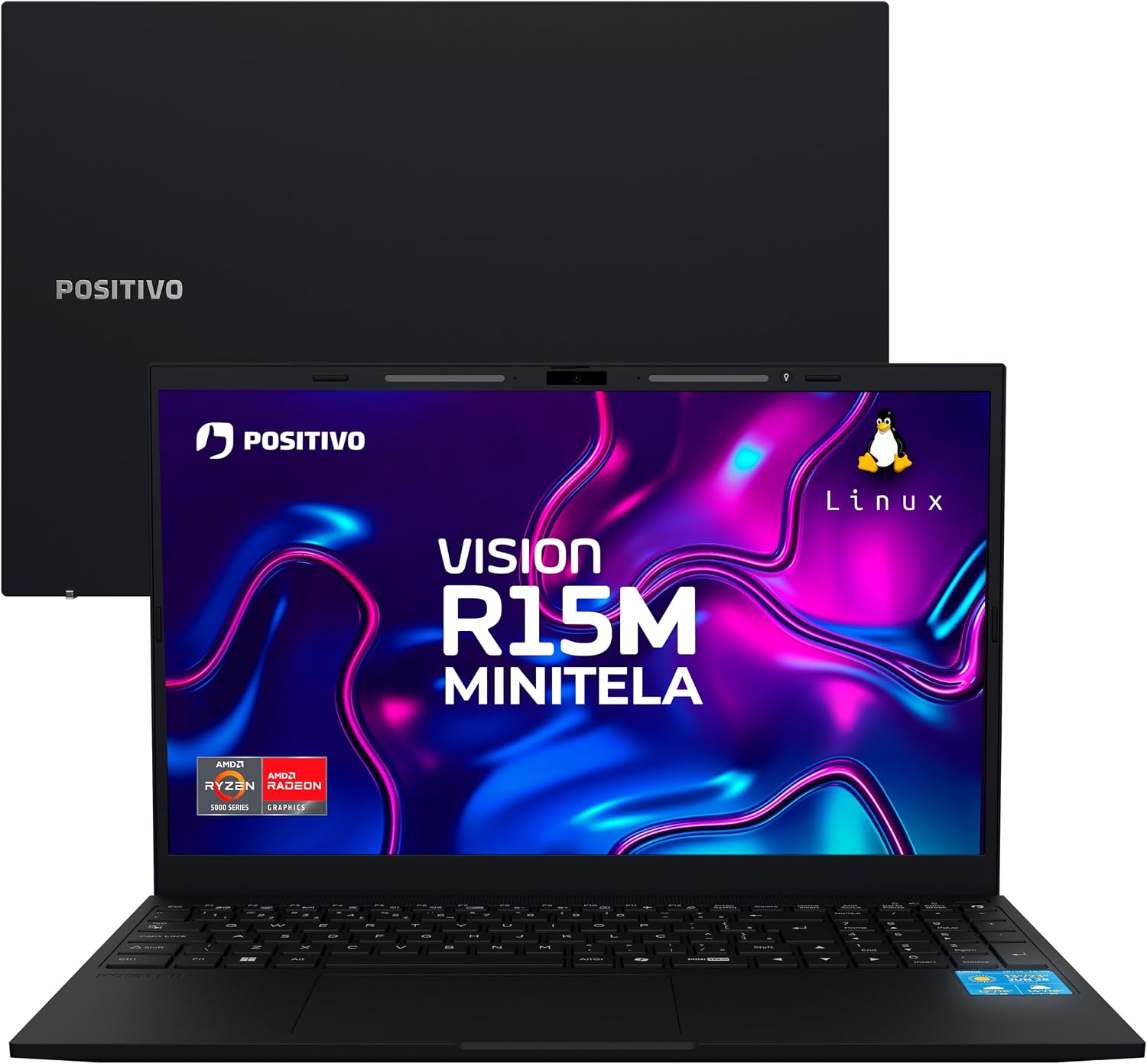 Notebook Positivo Vision R15M AMD Ryzen 7-5825U Linux 24GB RAM 512GB SSD Wi-Fi 6 Tela 15” Full HD IPS Antirreflexo – Minitela – Permite upgrade de memória RAM e SSD – Preto