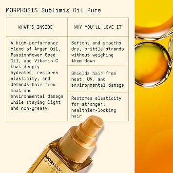FRAMESI Morphosis Sublimis Pure Hair Oil 3.4 fl oz, Moisturizes and Revitalizes Hair, Natural Ingredients, Color Safe