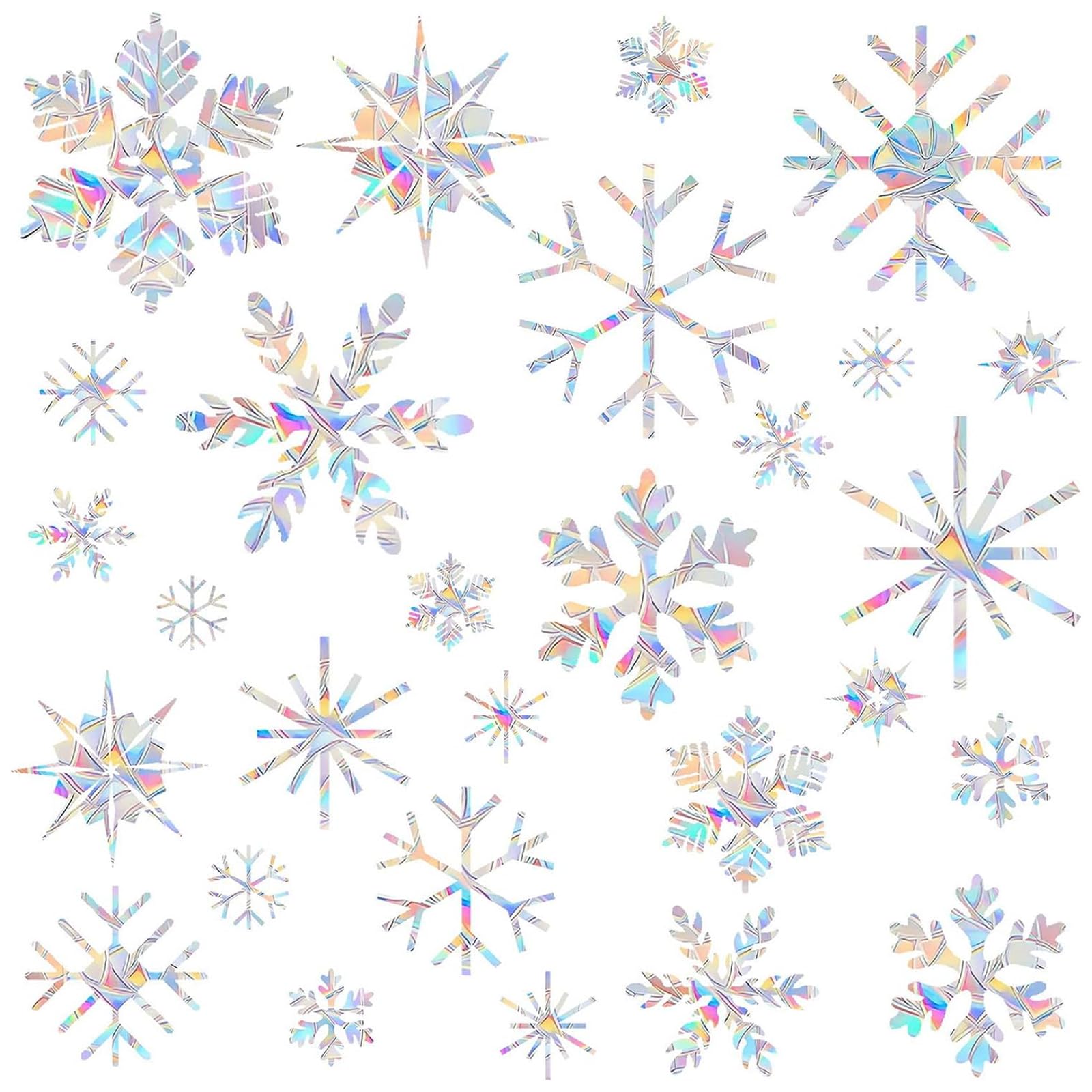 36PCS Snowflake Window Stickers Anti Collision Decals to Save Birds - Non Adhesive Prismatic Vinyl Rainbow Stickers