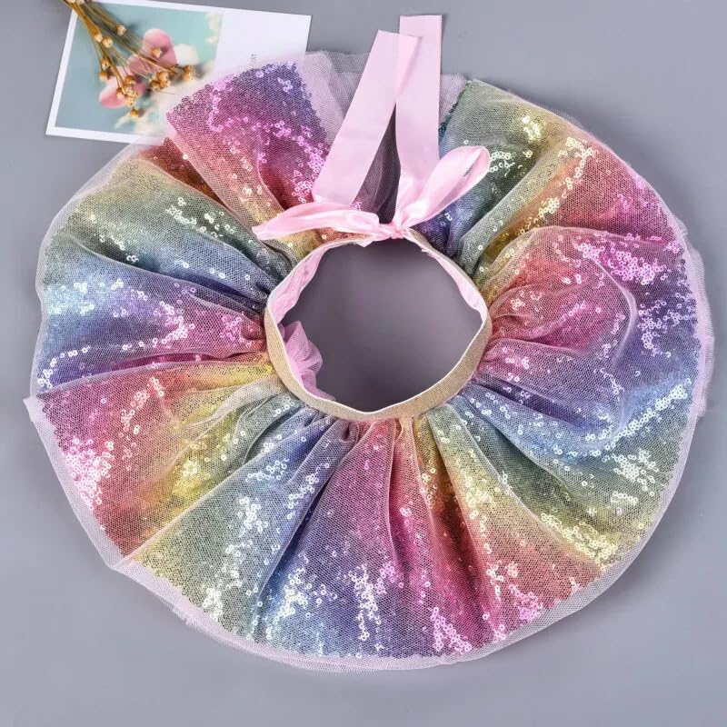BabyMoon Set of 2 Glittering Princess Girl’s Tutu Skirt with Headband | Baby Photoshoot Props | 3-8 Years | Multi 3
