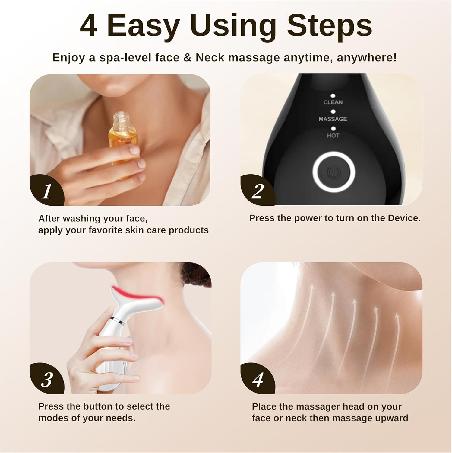 VIMINTO 3-in-1 Face Massager – Facial Massager Tool with Soothing Heat, Vibration, and Smart Touch – Red, Blue & Green Light Modes for Relaxation and Radiance – Compact & Portable - Black