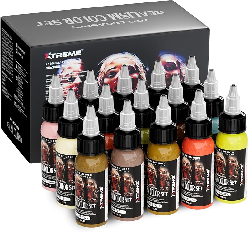 XTREME Conjunto de Tintas para Tatuagem Realism Color Set com 15 Cores, 30 mL cada