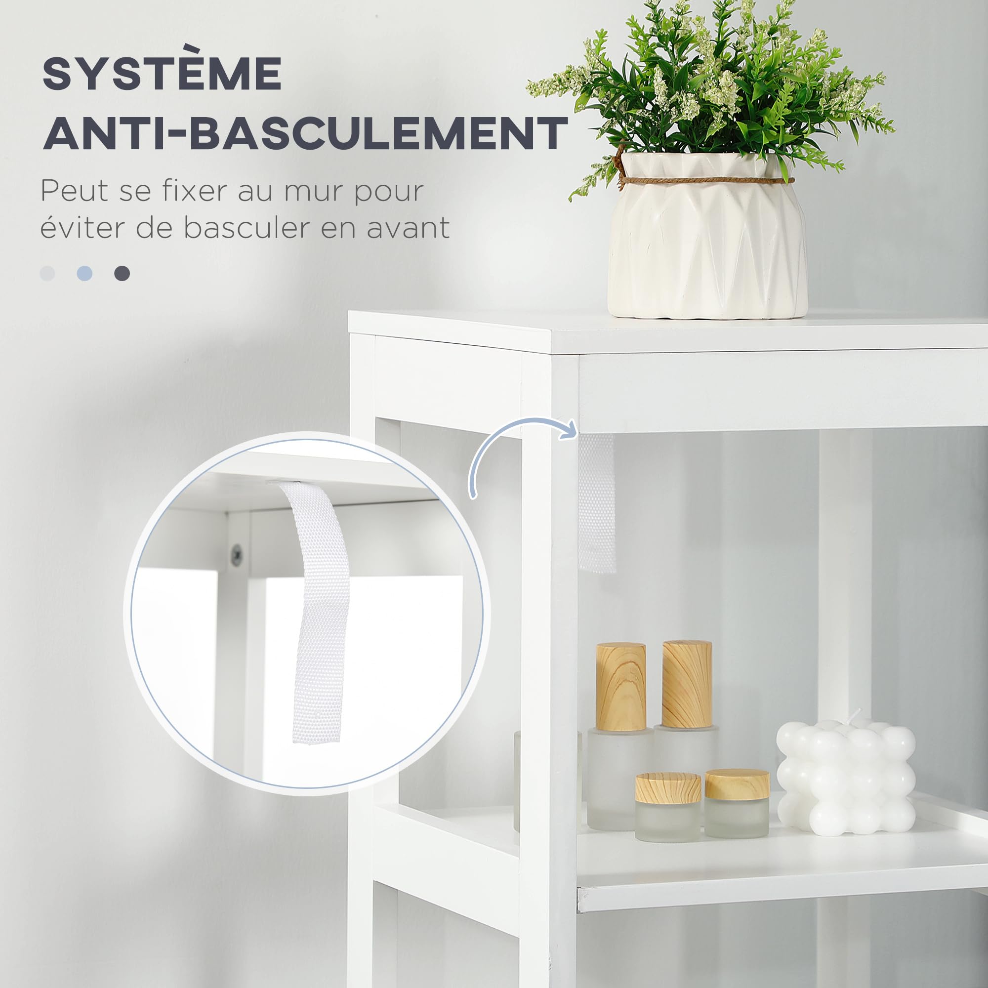 kleankin Meuble Colonne de Salle de Bain Armoire Haute Meuble Rangement avec 3 étagères et 2 tiroirs en Bois - 30 x 30 x 144 cm