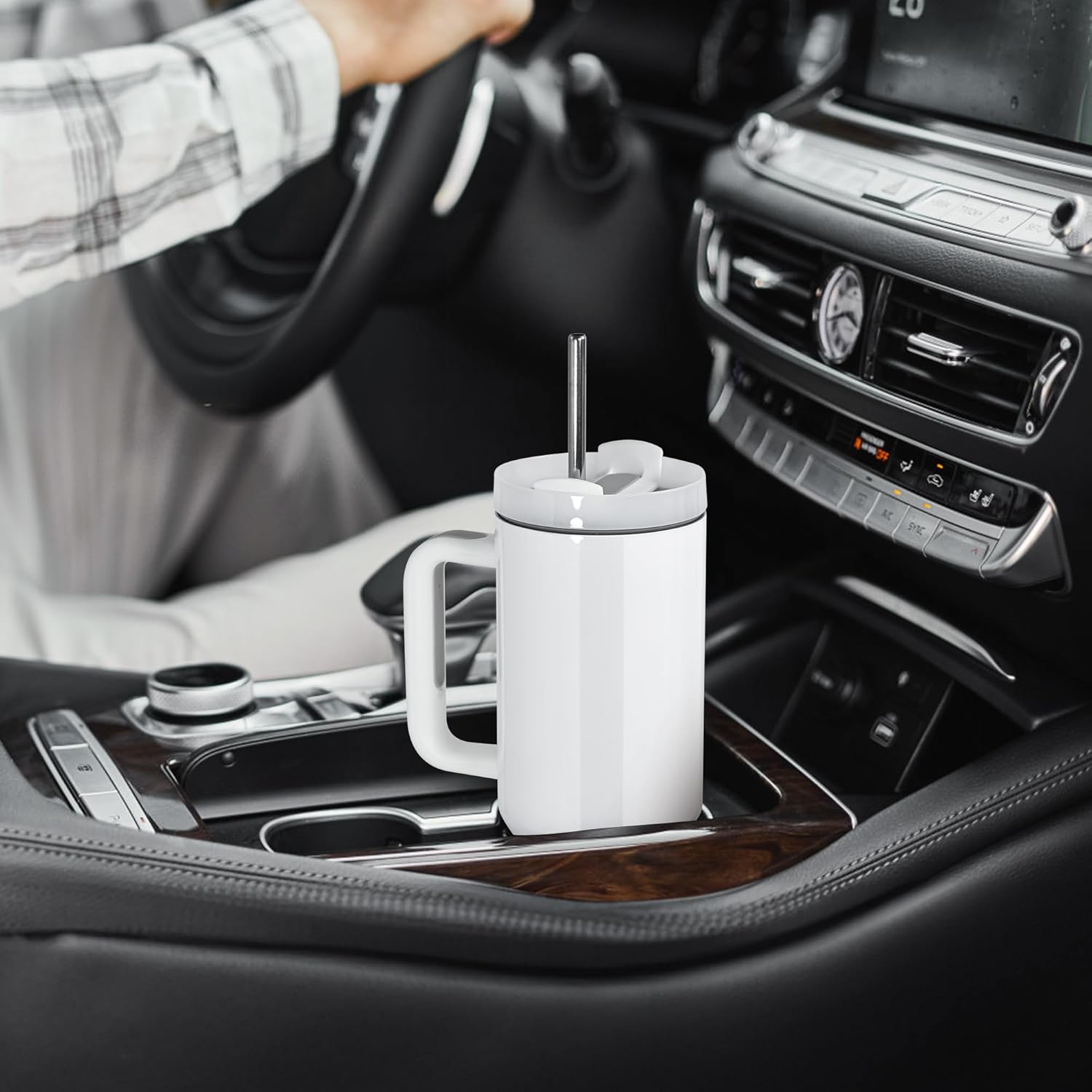 AGH 4 Pack 30 oz White Sublimation Tumbler with Handle, Stainless Steel Straw, Insulated Double Wall Vacuum Reusable Cups with Leakproof Lid - Image 5