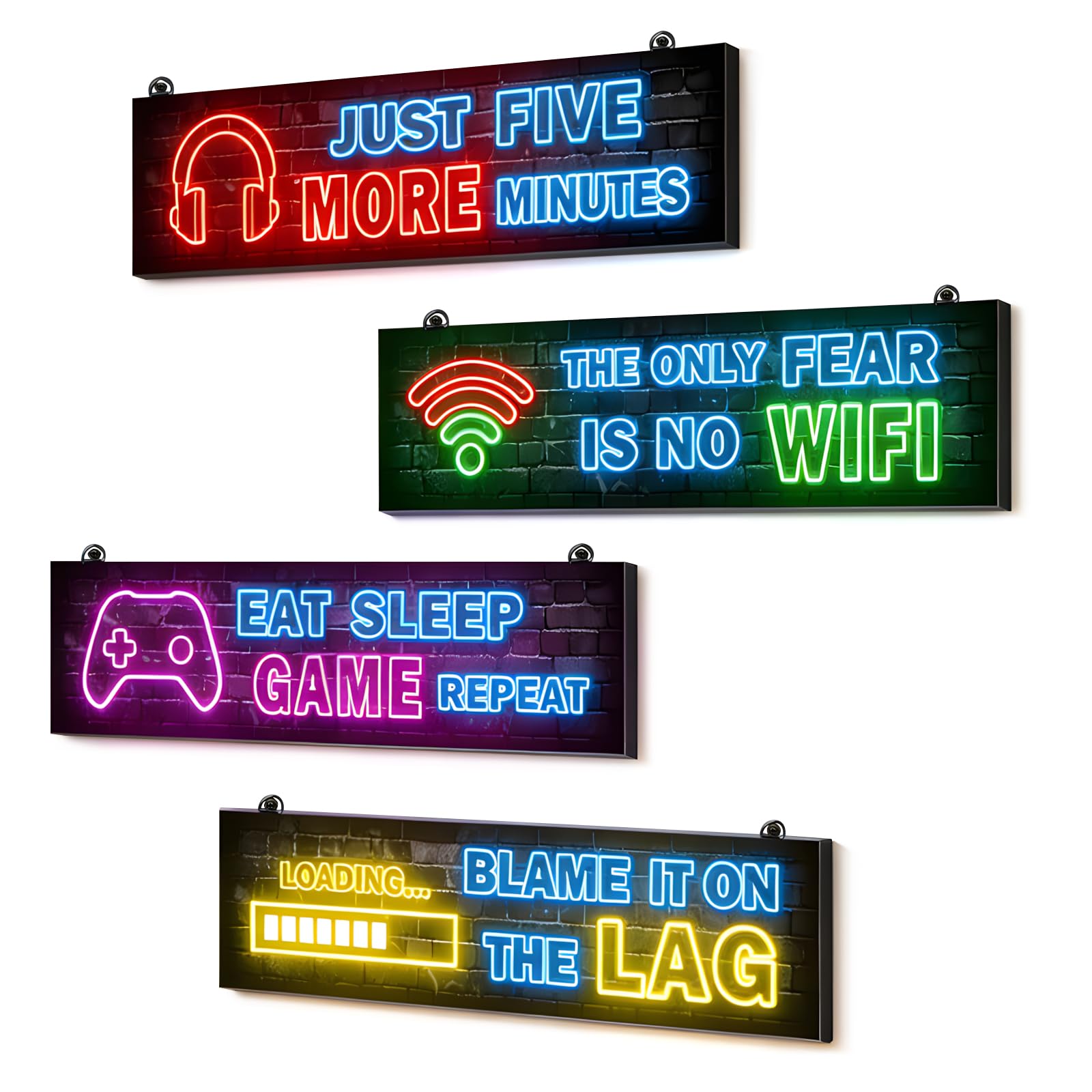 Orsefeliy 4Pcs Game Posters Set, Wood Game Posters for Bedroom, Neon Gaming Wallpaper, Funyn Gamer Wall Art, Gaming Room Accessories for Boys Playroom, Living Room & Bedroom Decor