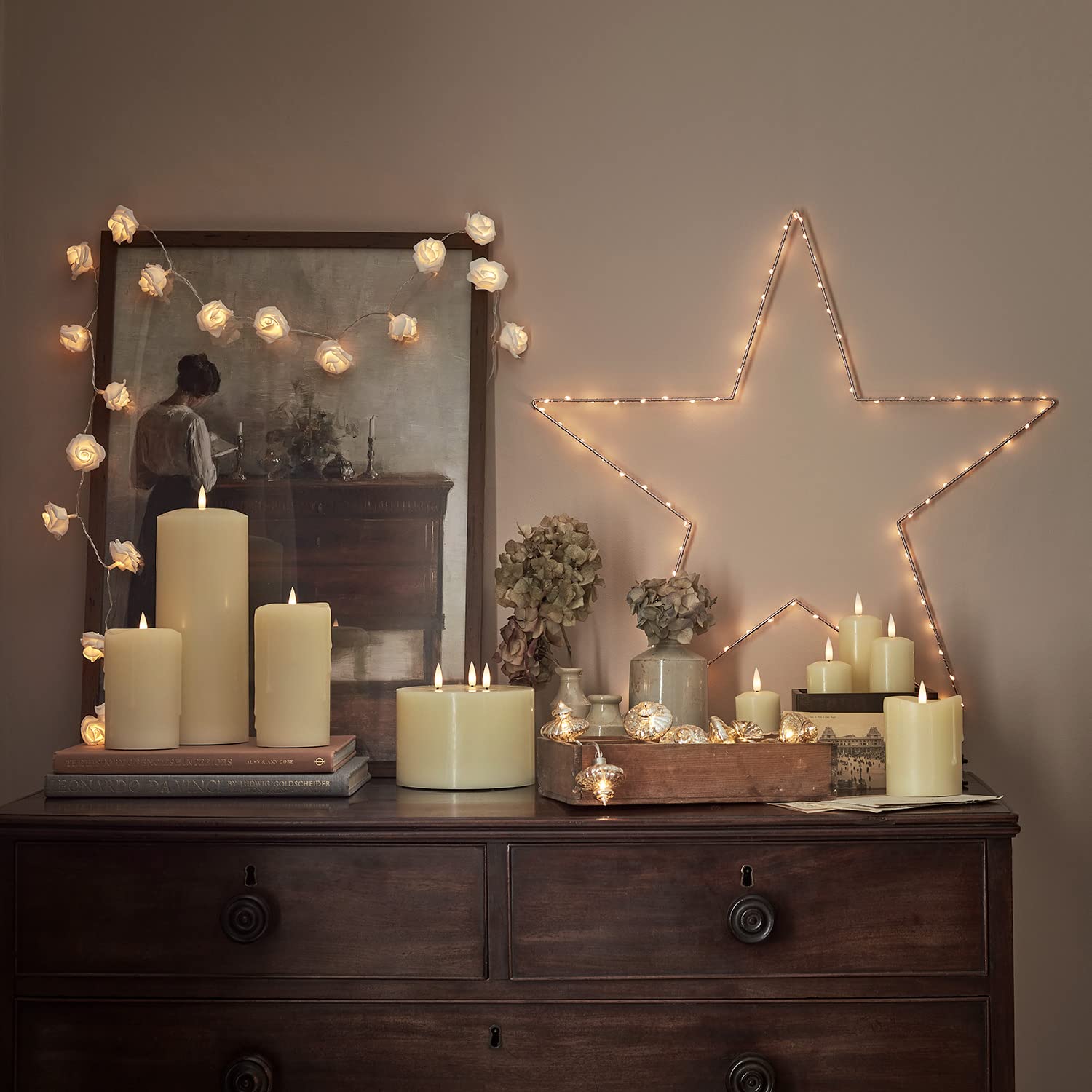 Lights4fun TruGlow® kaars met warmwitte LED-vlam en timer 12,5 cm binnen en buiten