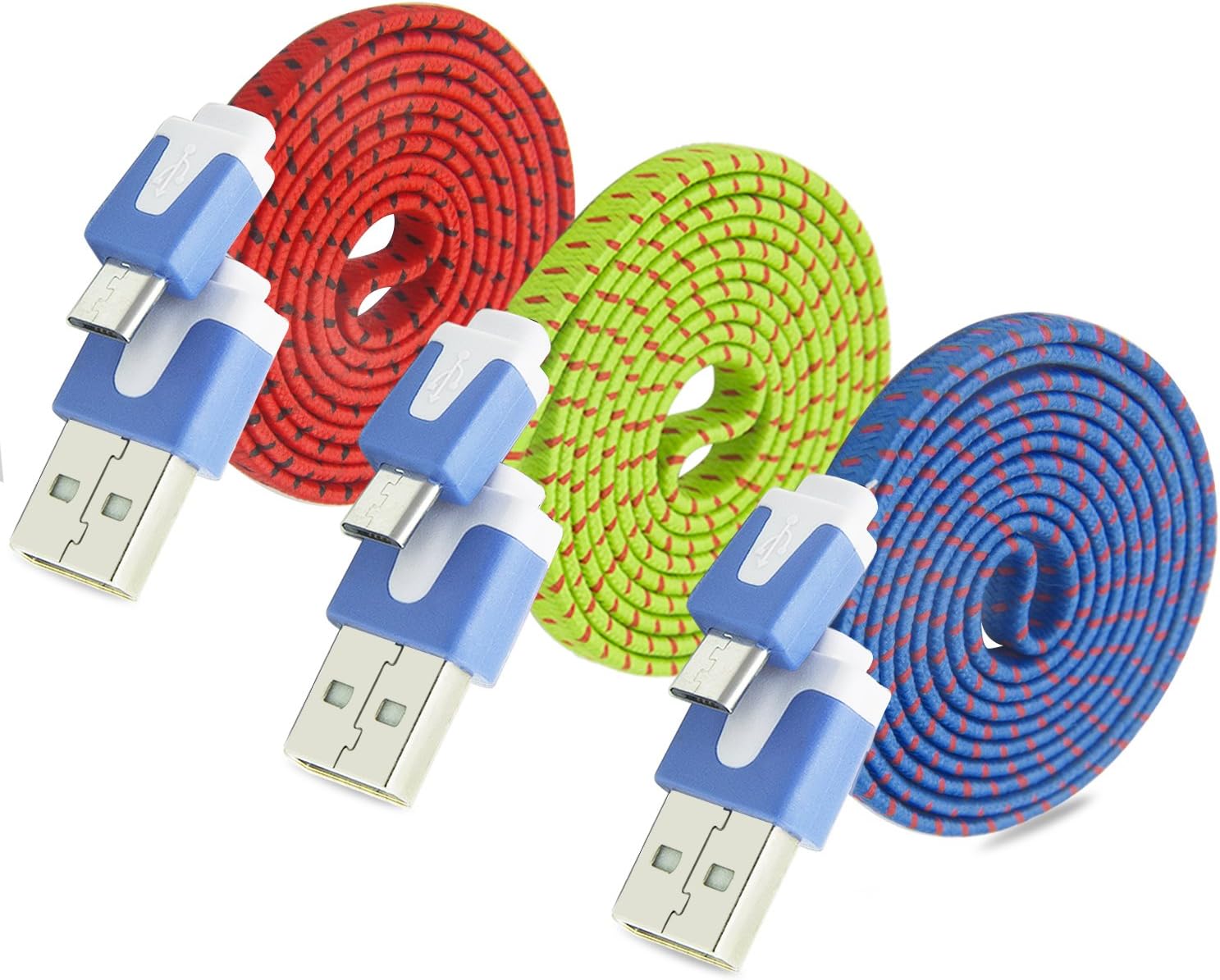 OKRAY [3 Pack] 3.3ft High Speed Nylon Braided Tangle-Free USB 2.0 A Male to Micro B Sync and Charge Cables for Android, Samsung, Google Nexus, HTC, Nokia, Sony and More (Red Green Blue)