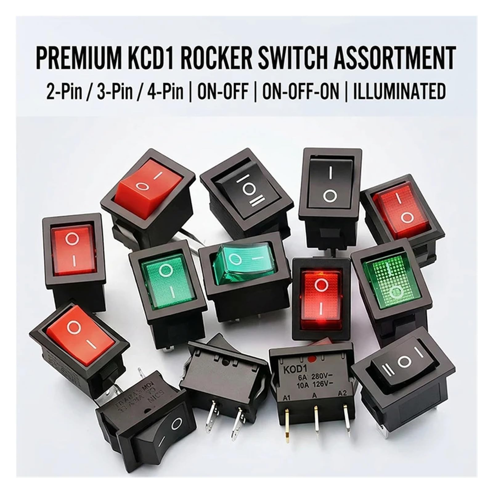 Interruttori a bilanciere KCD1 da 10 pezzi, interruttori on/off illuminati a 3 pin SPST 3A 250 V da 15x21 mm for piccoli elettrodomestici ed elettronica(Red 3Pin,100 PCS)