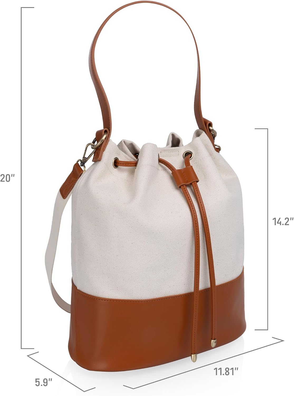 PICNIC TIME Sirolo Canvas & Leatherette Tote, Stylish Beach Tote Bag for Women, Drawstring & Interior Snap Closure for Outdoors, (Beige Canvas)