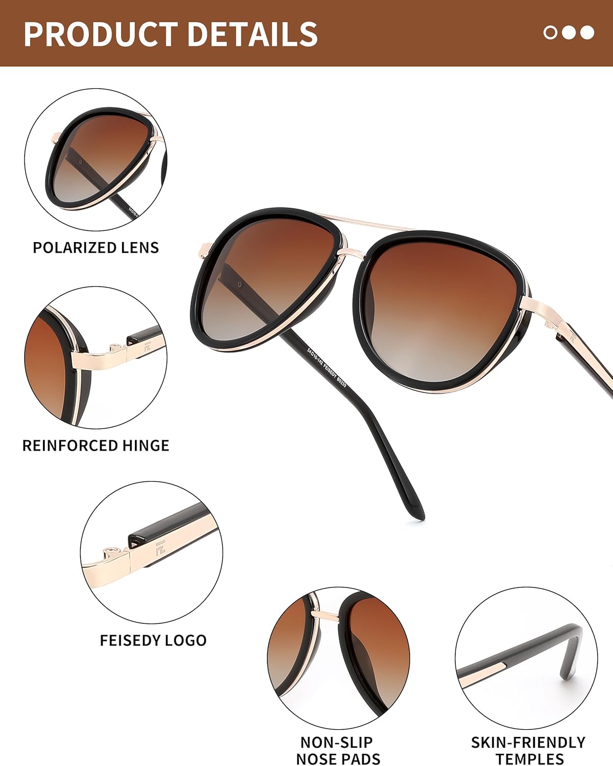 FEISEDY Retro Polarized Aviator Sunglasses for Women Men Vintage Square Sunglass With Classic Style B0259