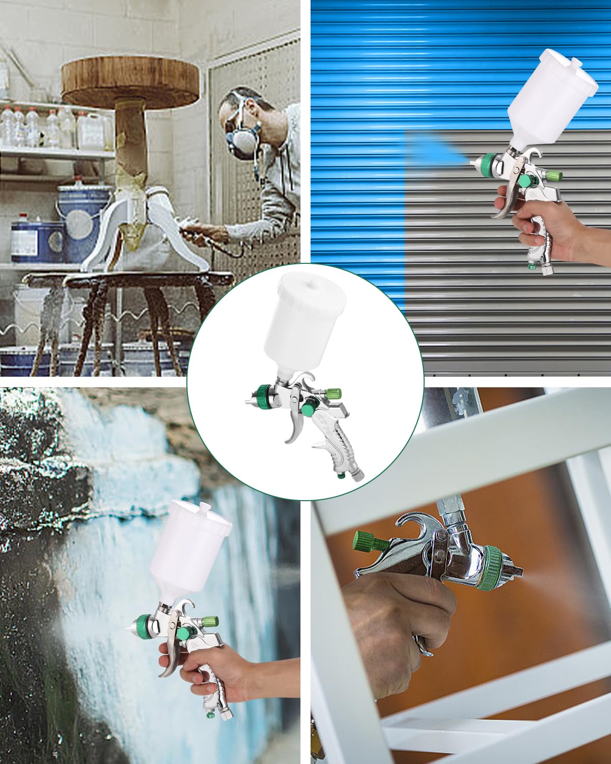 HVLP Pistola de Pintura Profesional, Pistola Pulverizadora de Pintura, Recipiente de Pintura 600 ml, 3 boquillas 1,4mm 1,7mm 2,0mm, Alimentación por Gravedad Pistola Rociadora para Automóviles, Techos