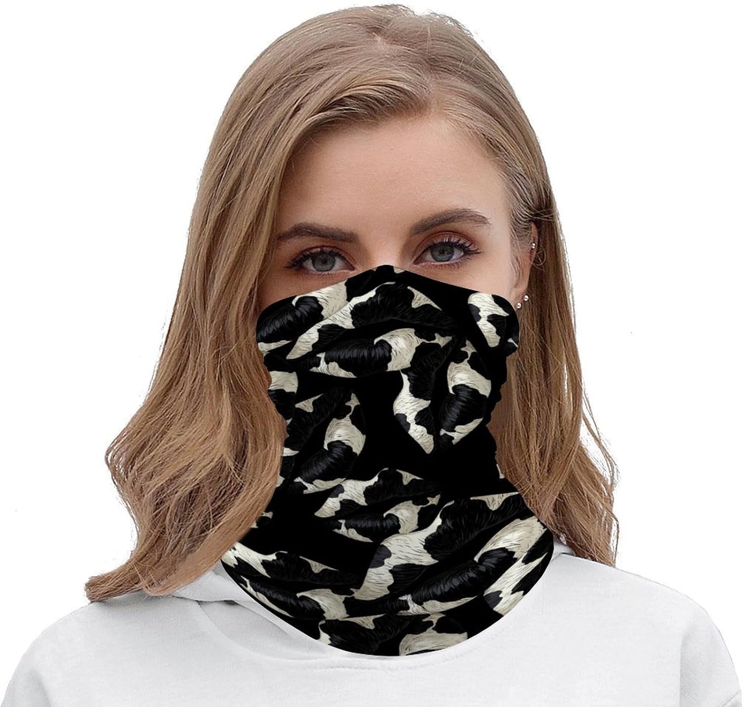 Black White Kiss Lips Face Cover Neck Gaiters for Men Women Sun Protection Mask Scarf Hiking Bandana
