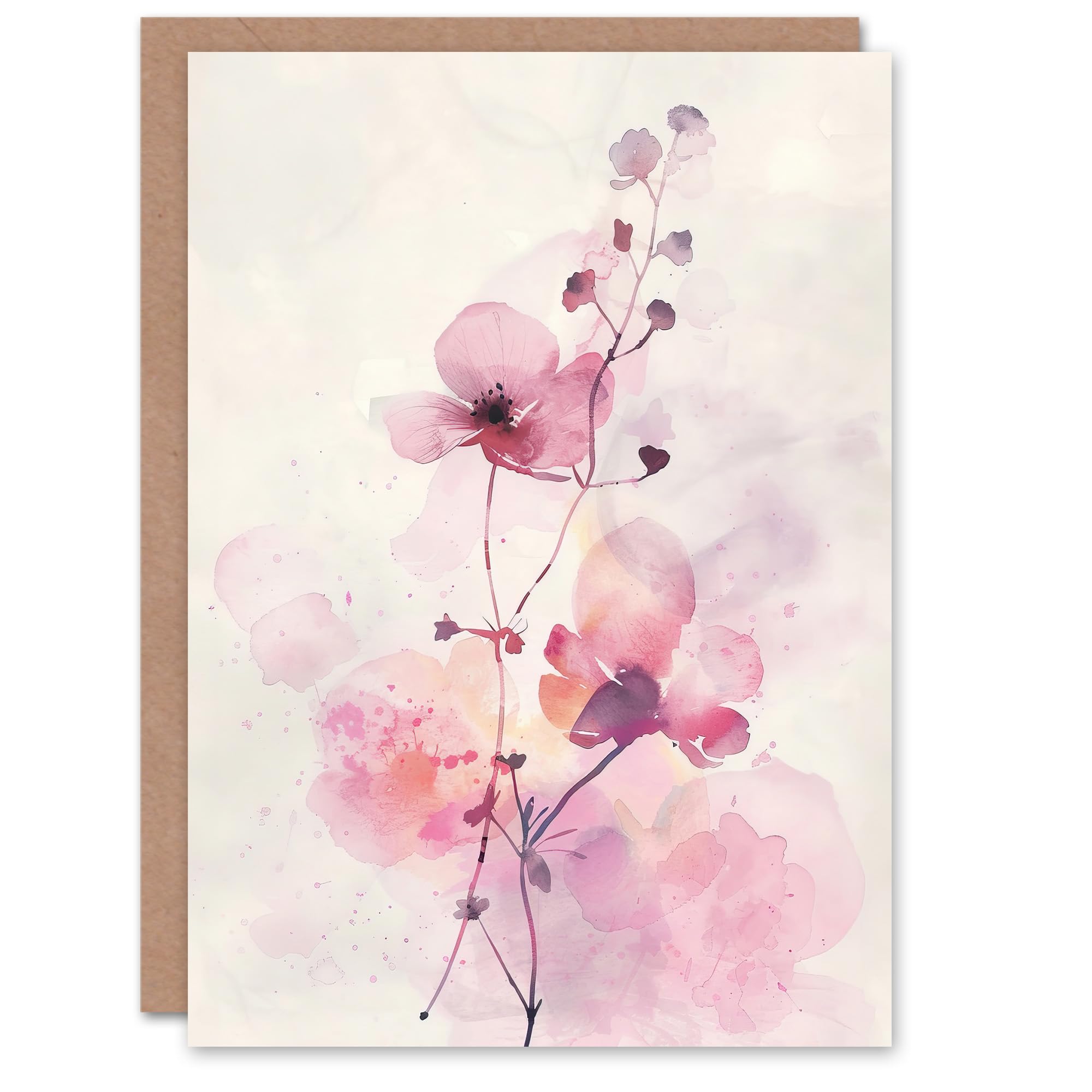 Artery8 Greeting Card Purple Geranium Flower Pastel Modern Watercolour For Her Woman Birthday Card